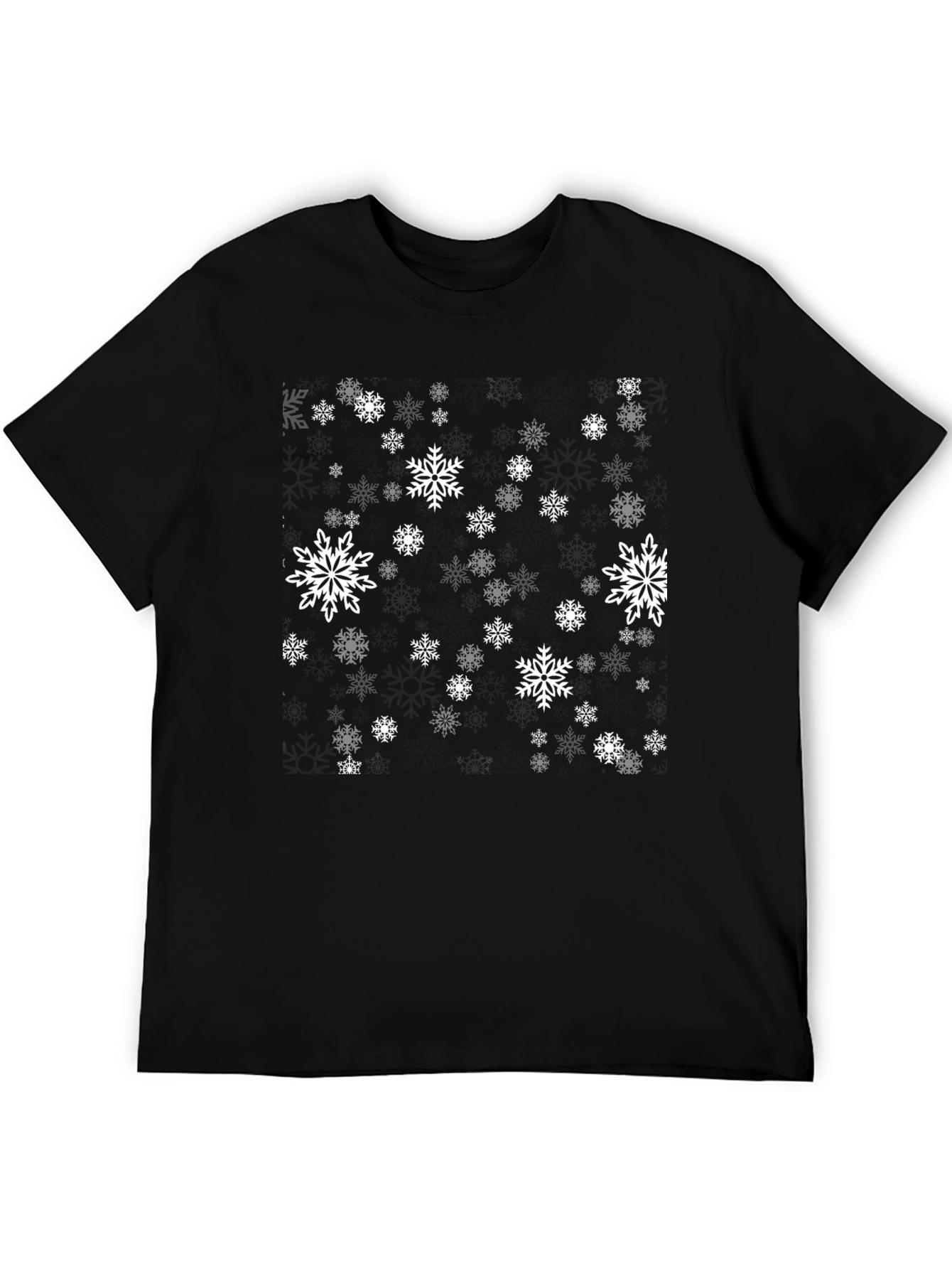 Black Snowflake Pattern Black T-Shirt view 5
