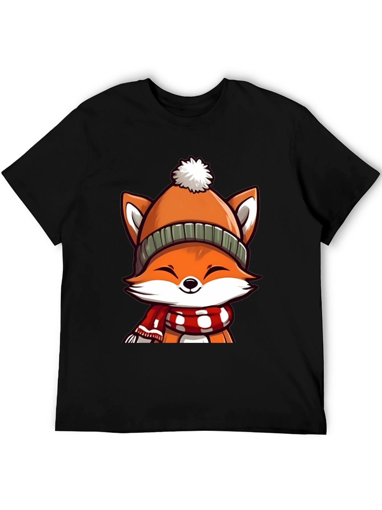 Black Winter Fox Graphic Tee - Cute Cartoon Animal Shirt view 5