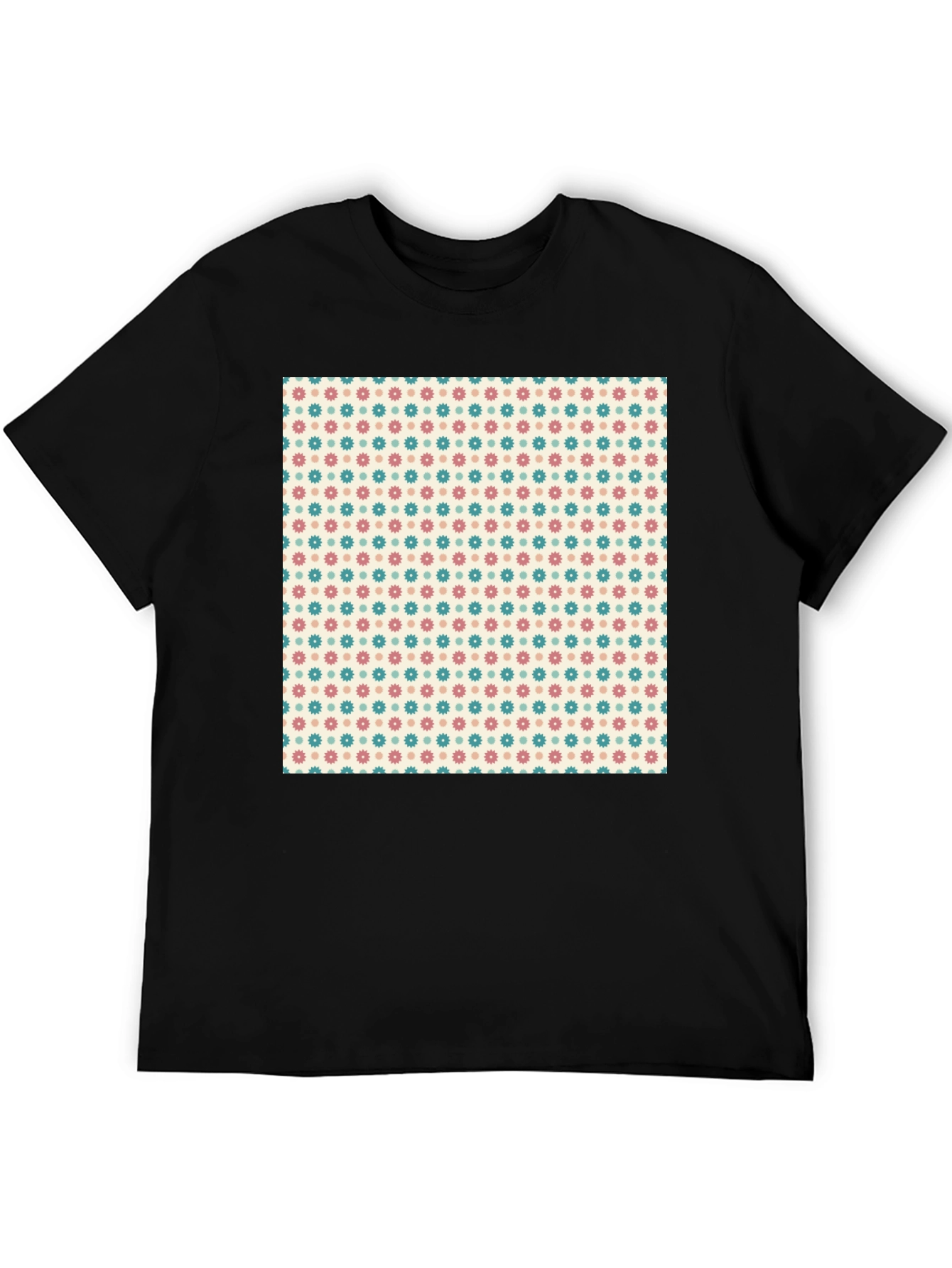Black Retro Floral Pattern Black T-Shirt view 5