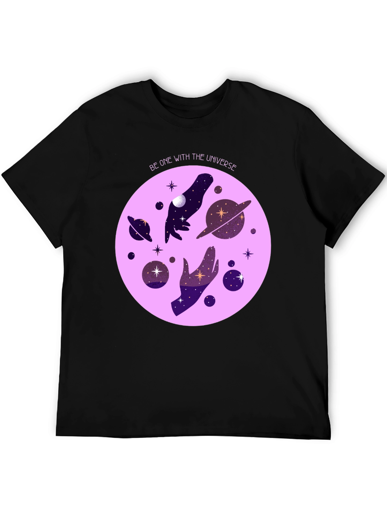 Black Cosmic Universe Graphic T-Shirt - Celestial Hands Design view 5