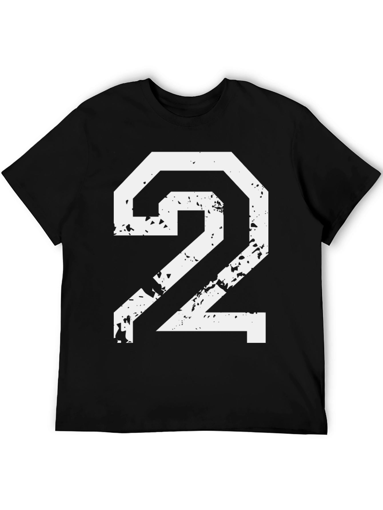 Black Distressed Number 2 Graphic Tee - Black Cotton Blend view 5