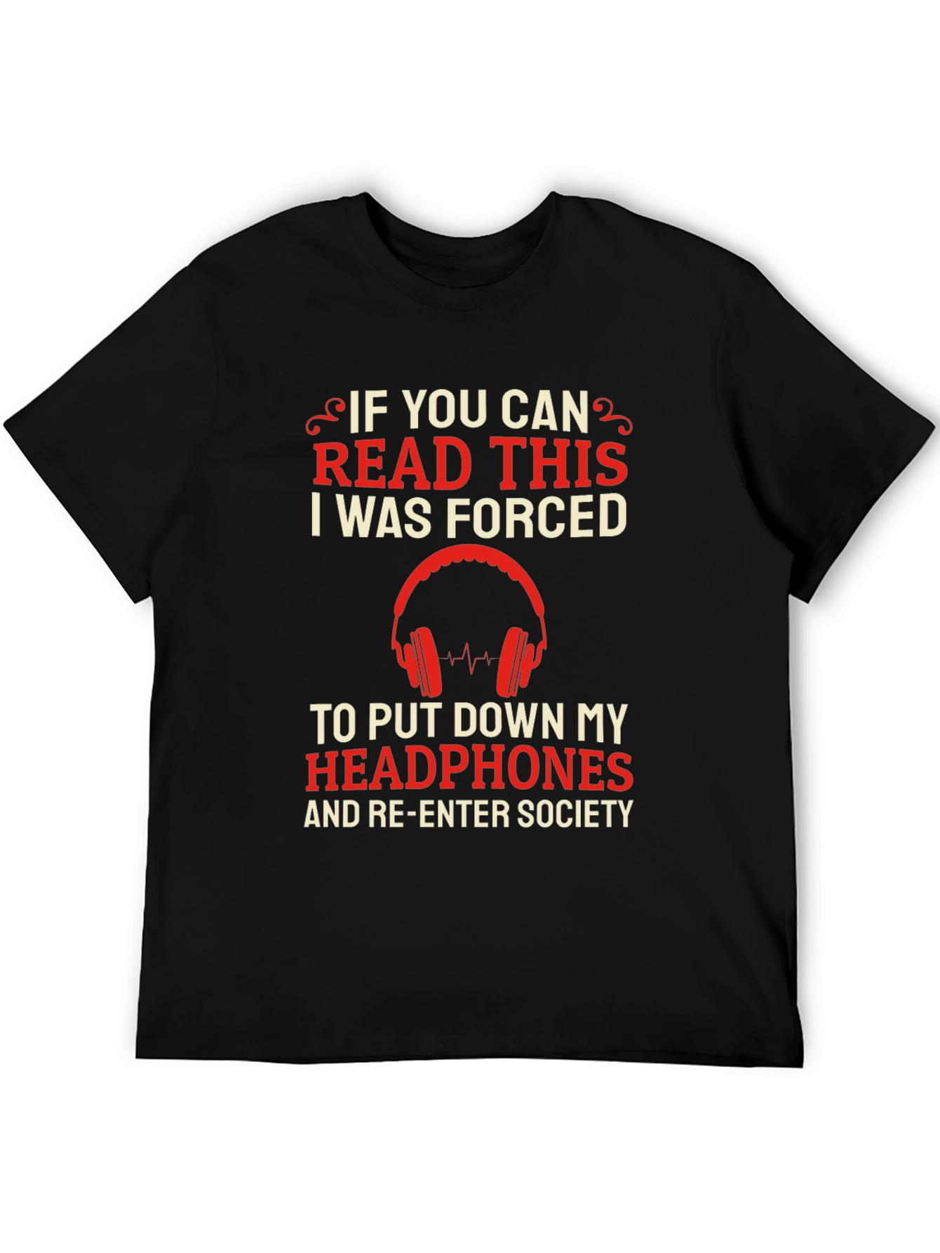 Black If You Can Read This Headphones Tee view 5