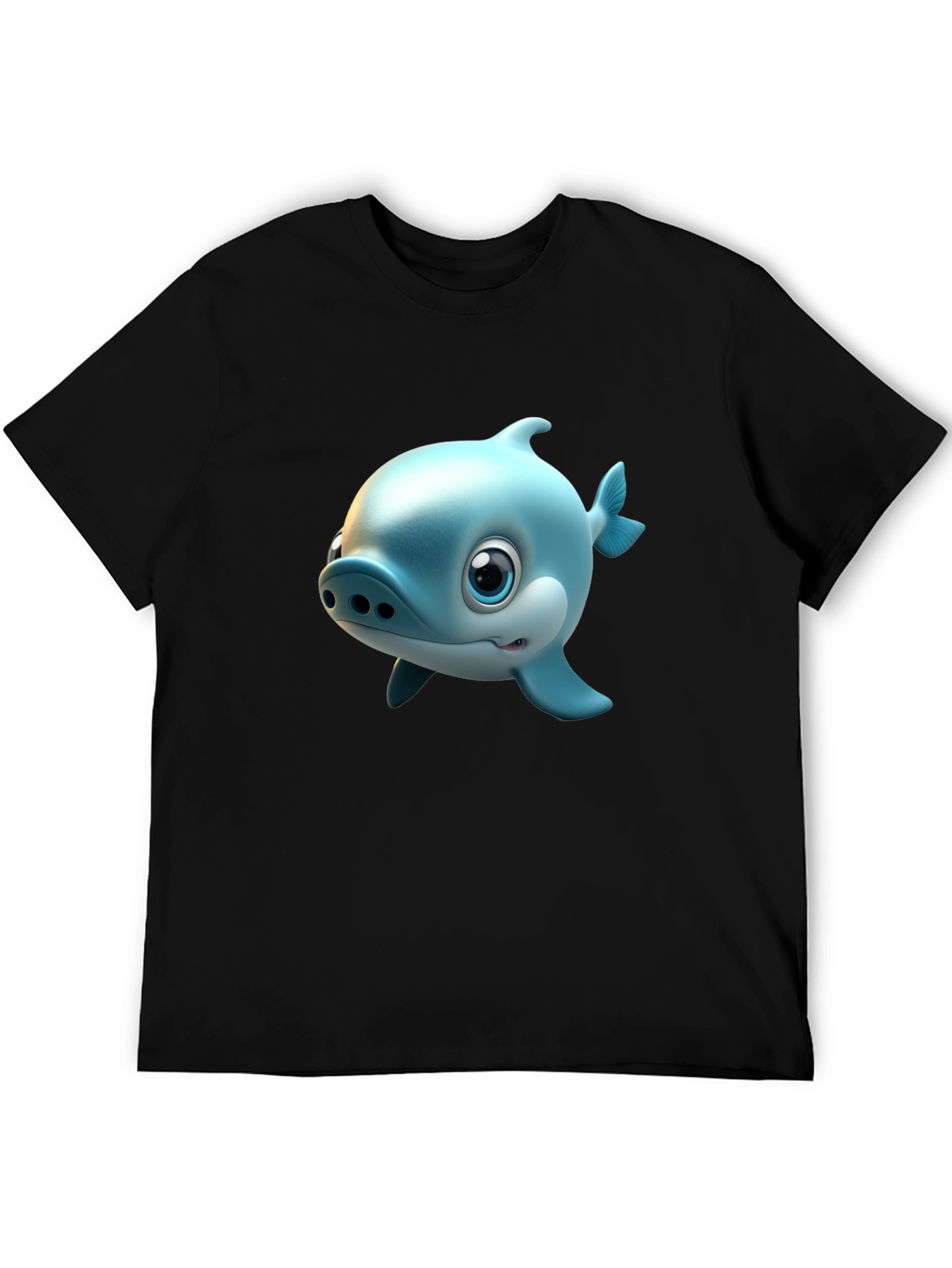 Black Cute Cartoon Shark Graphic Tee - Black Cotton Blend T-Shirt view 5