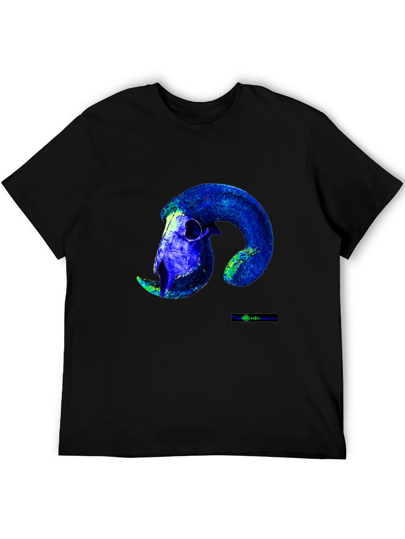 Black Ram Skull Graphic Tee - Bold Blue Design view 5