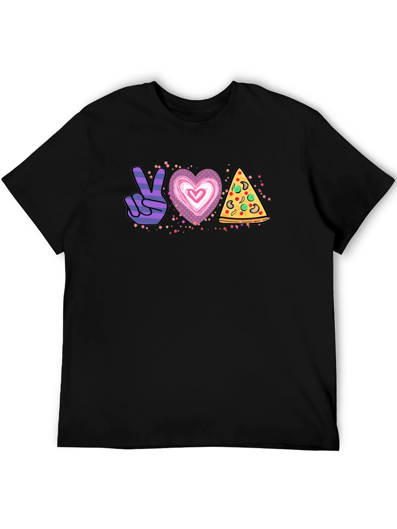 Black Peace Love Pizza Graphic T-Shirt - Unisex view 5