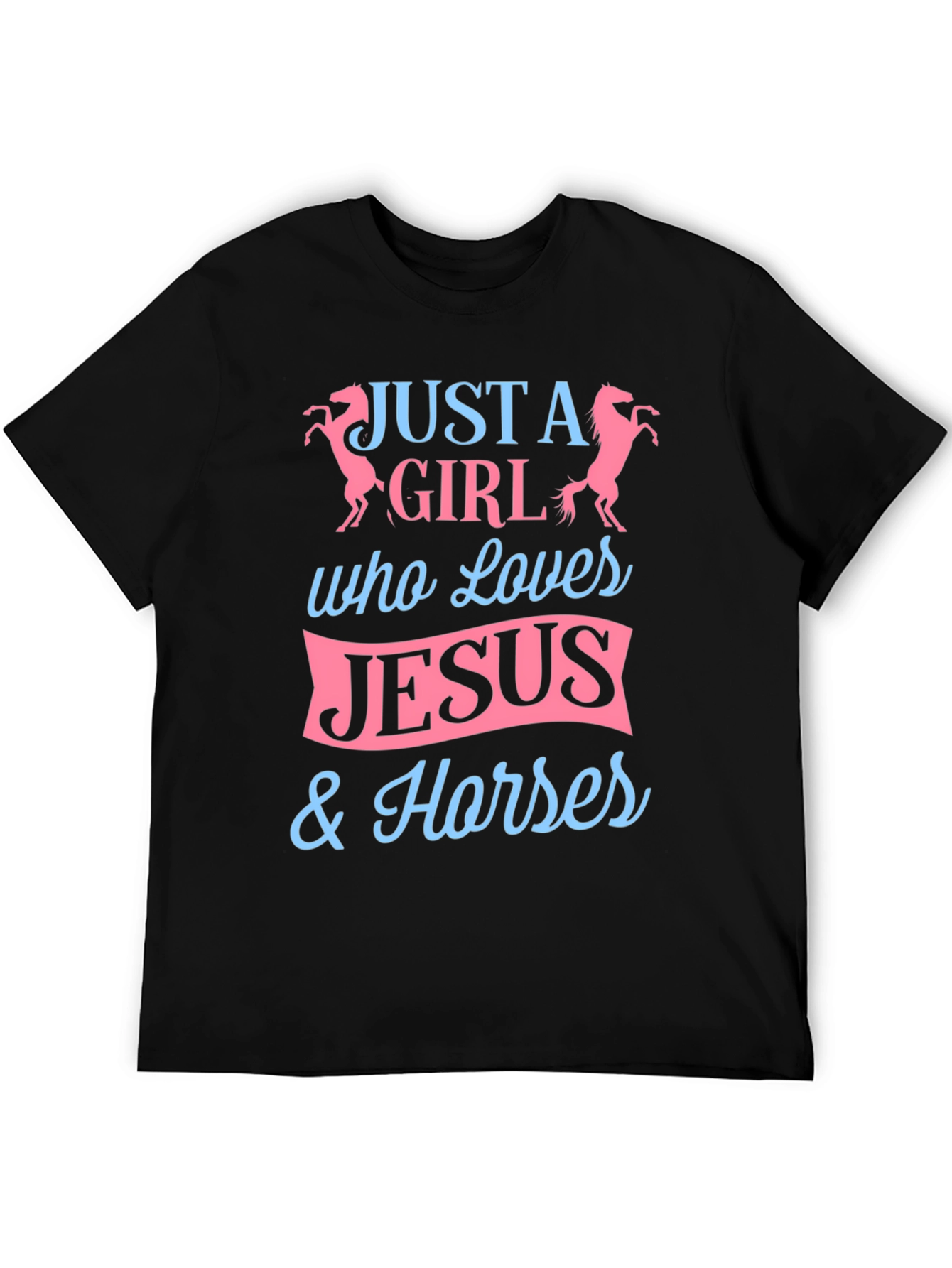 Black Just A Girl Who Loves Jesus and Horses Graphic Tee view 5
