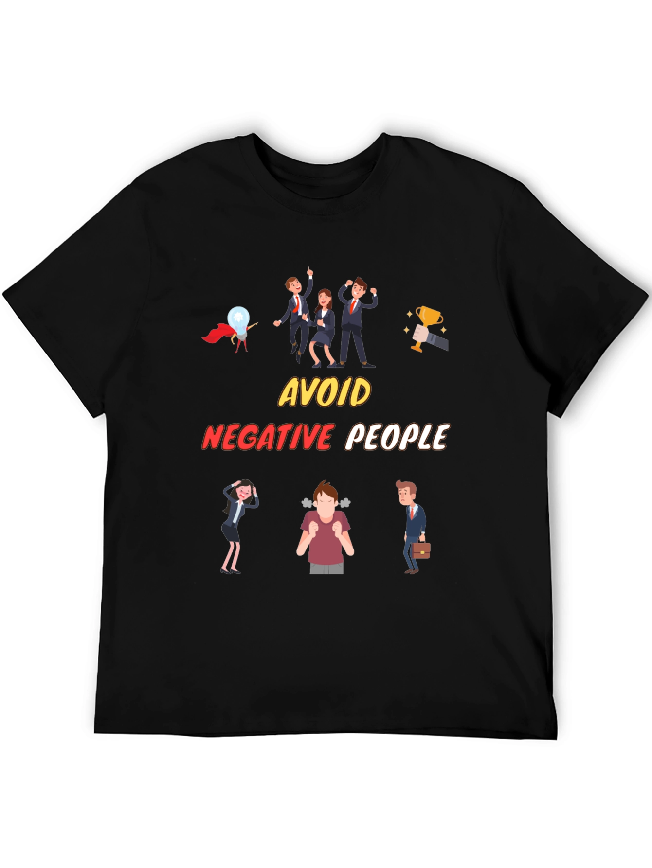 Black Avoid Negative People T-Shirt, Funny Graphic Tee view 5