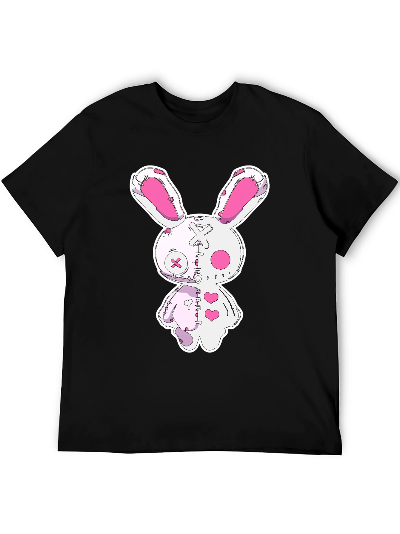Black Creepy Cute Bunny Graphic Tee - Black Cotton view 5