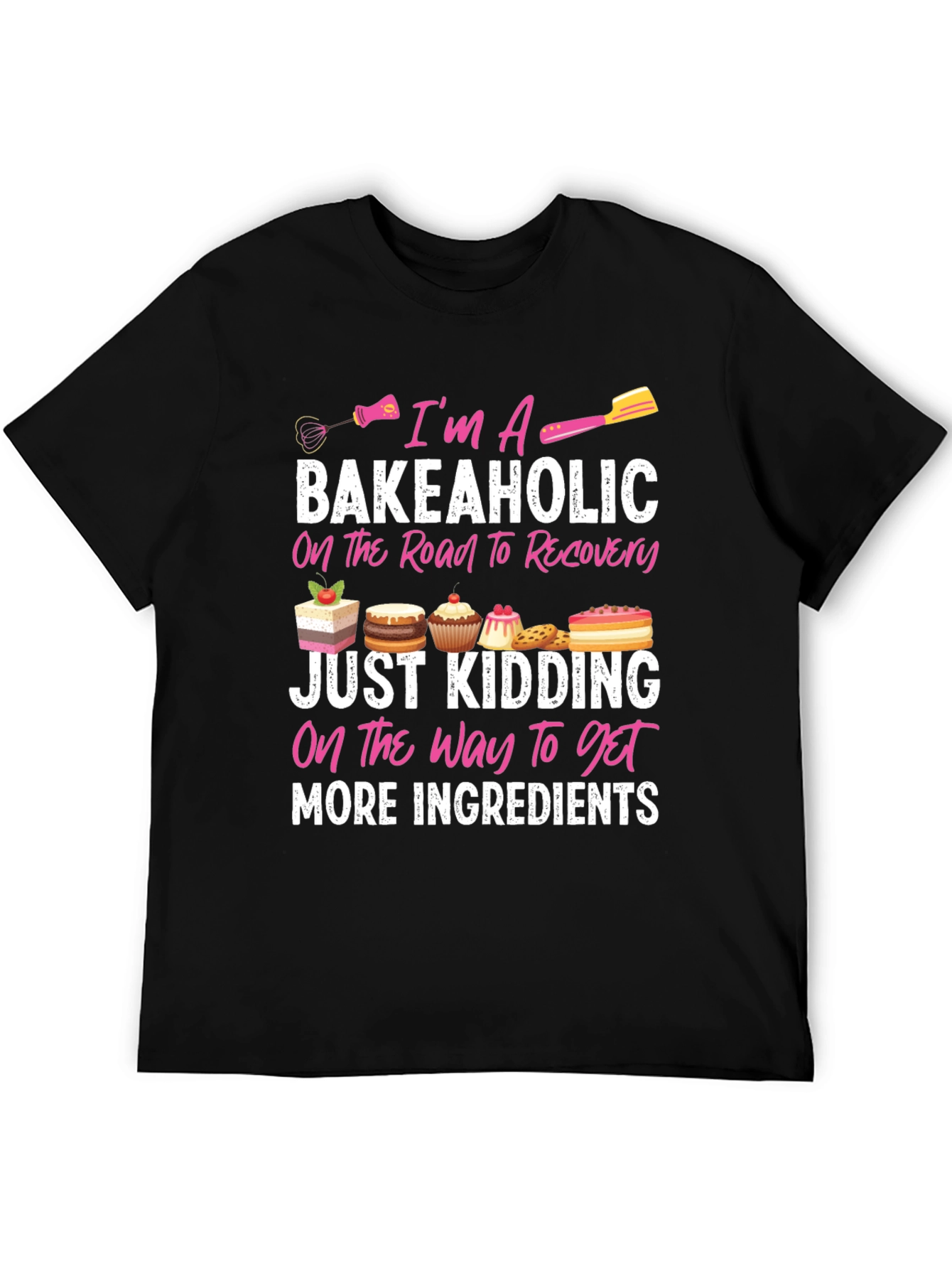 Black Bakeaholic T-Shirt: Baking Lover Tee view 5