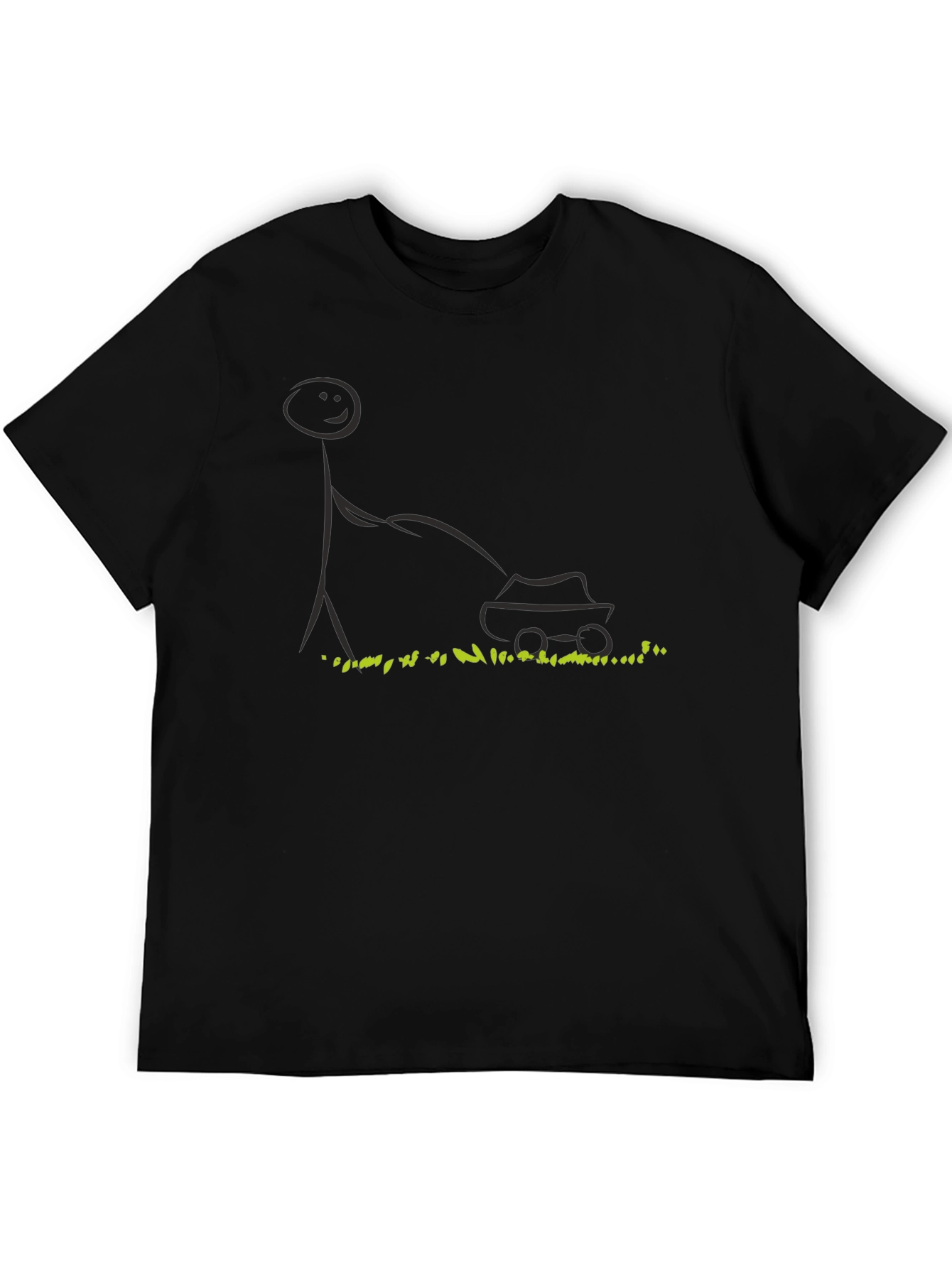 Black Stick Figure Lawn Mower T-Shirt - Black view 5