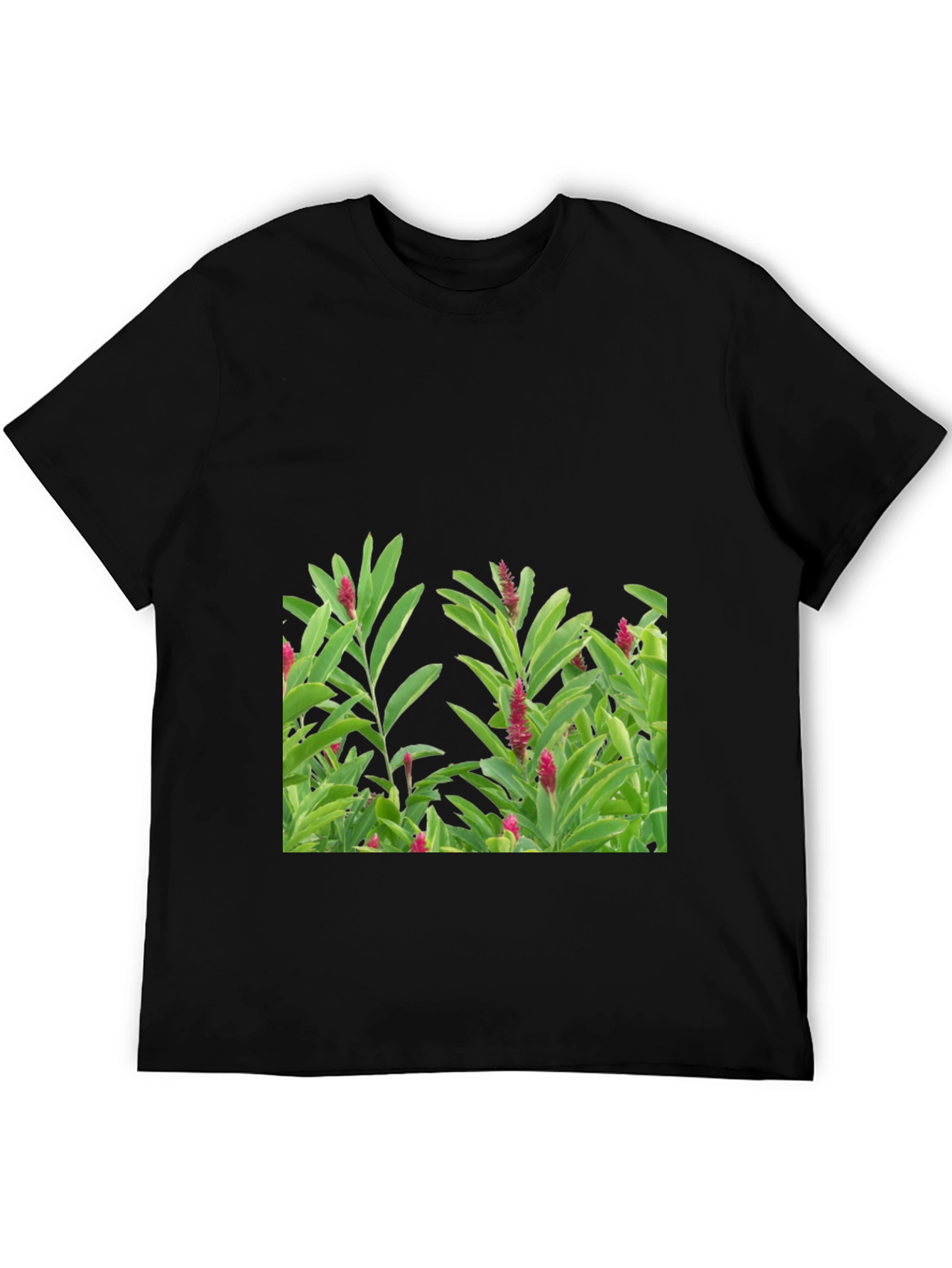 Black Tropical Plant Graphic Tee - Black Cotton Shirt view 5