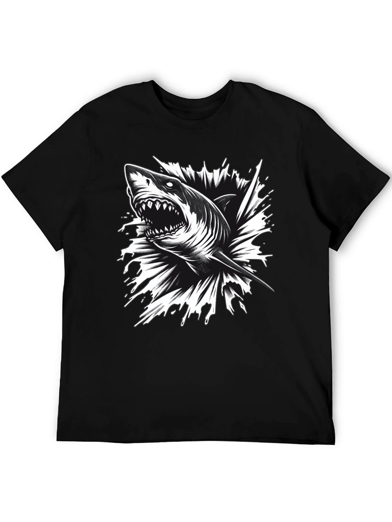 Black Men's Black Shark Graphic Tee - Bold & Edgy! view 5