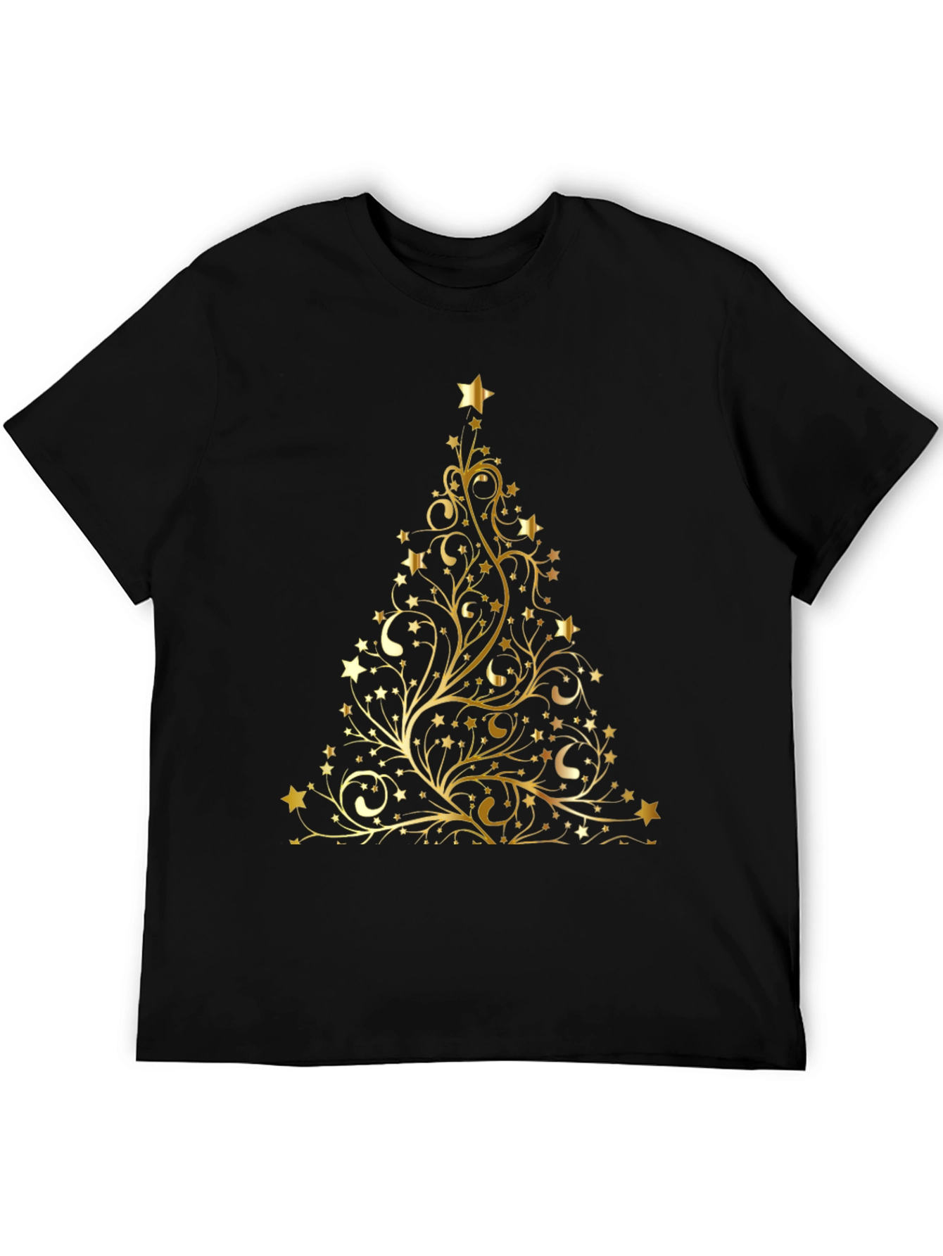 Black Festive Gold Christmas Tree Black T-Shirt view 5