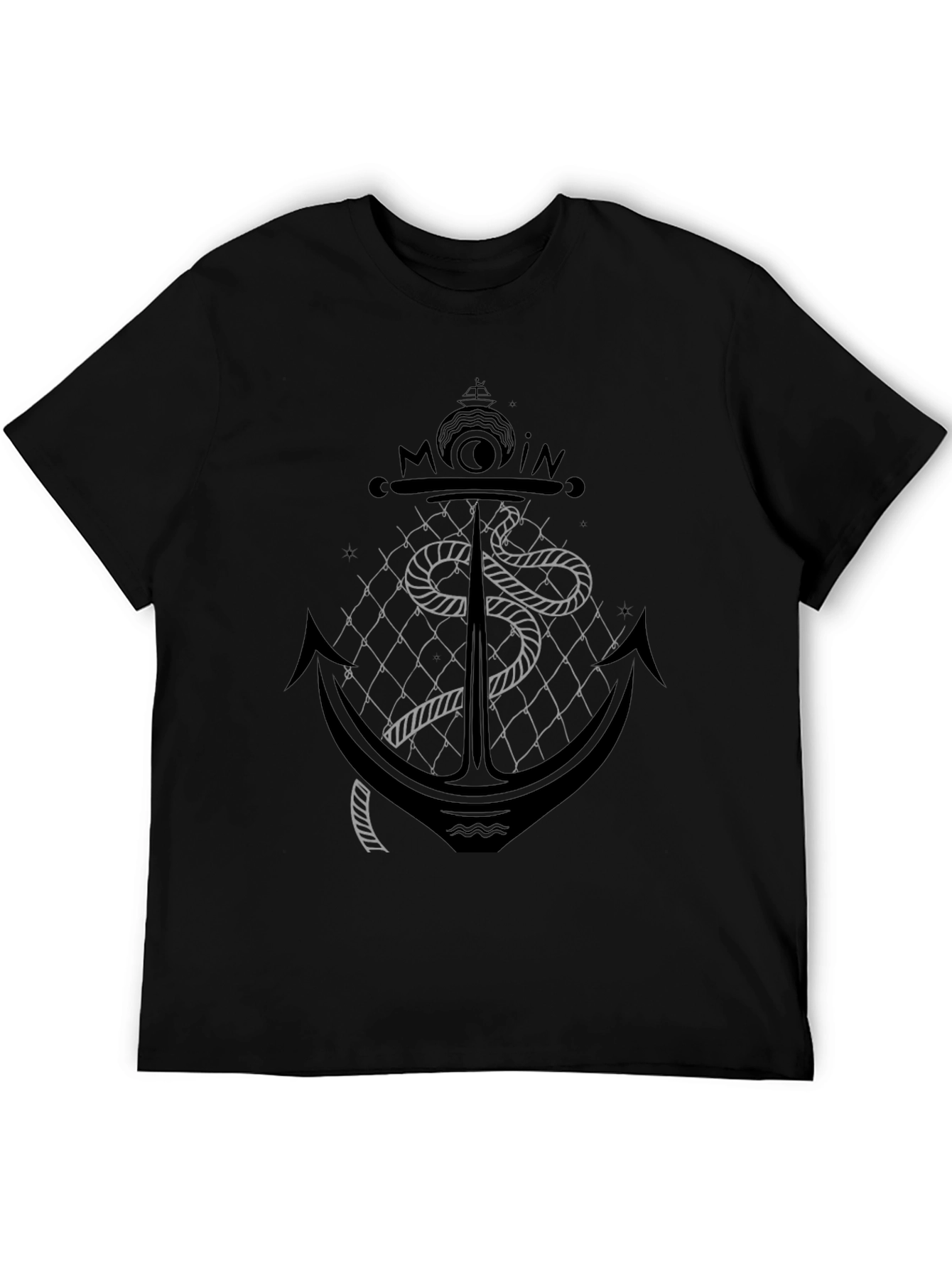 Black Anchor & Snake Graphic Tee - Black Cotton T-Shirt view 5