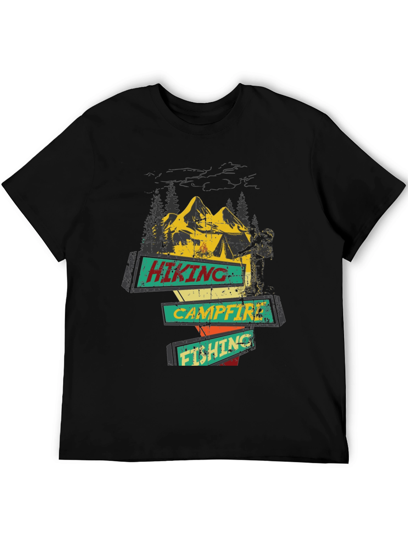 Black Hiking Campfire Fishing Graphic Tee view 5
