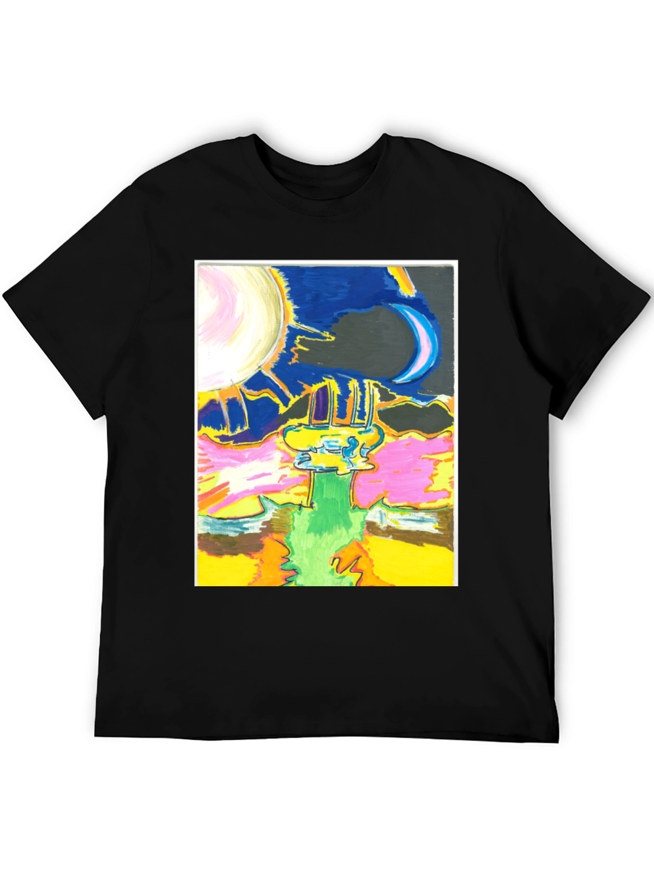 Black Artistic Moon & Sun Graphic Tee - Unique Design view 5