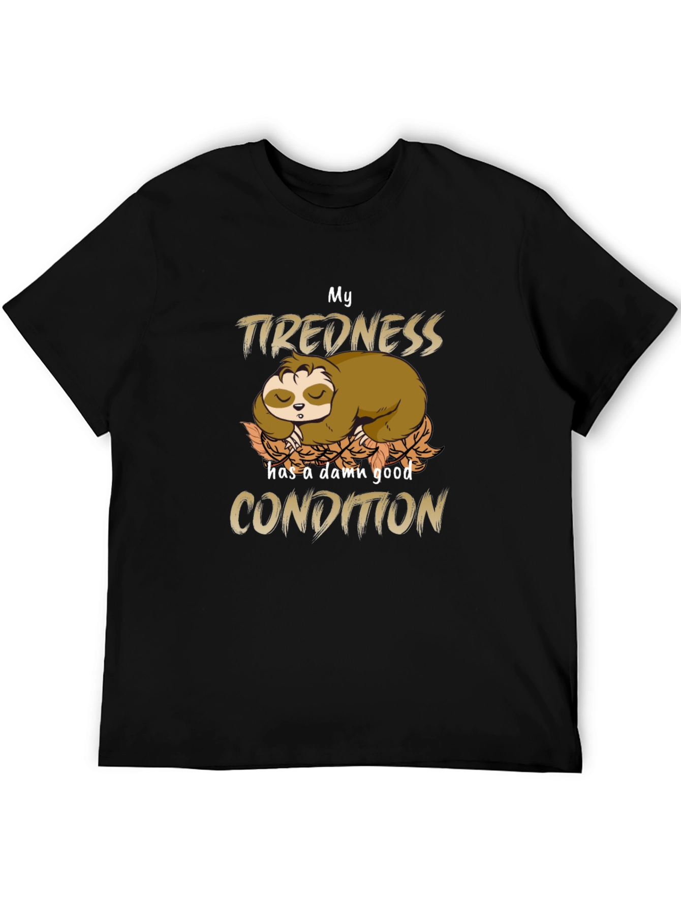 Black Funny Sloth Tiredness T-Shirt view 5