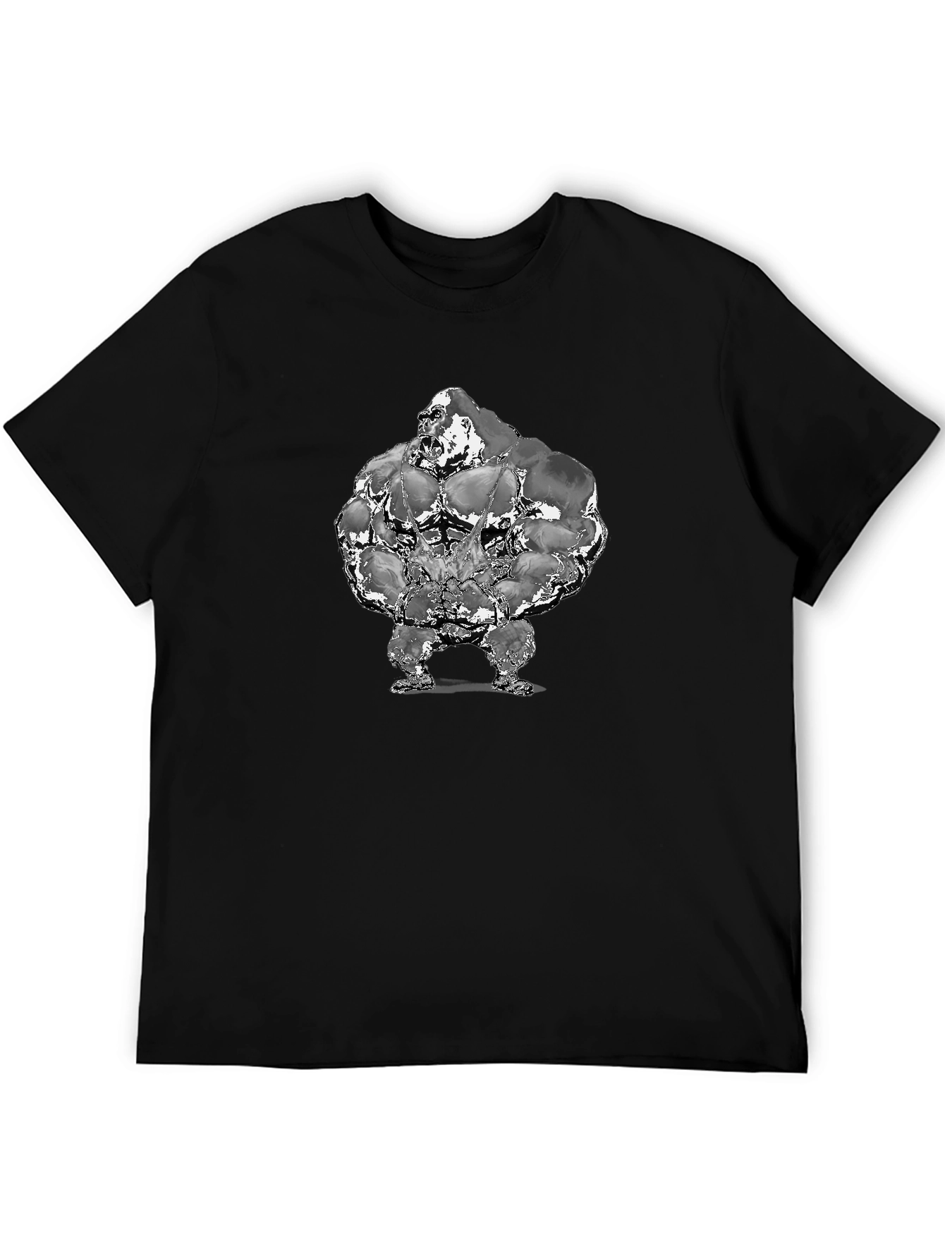 Black Muscle Gorilla Graphic Tee - Black Cotton T-Shirt view 5