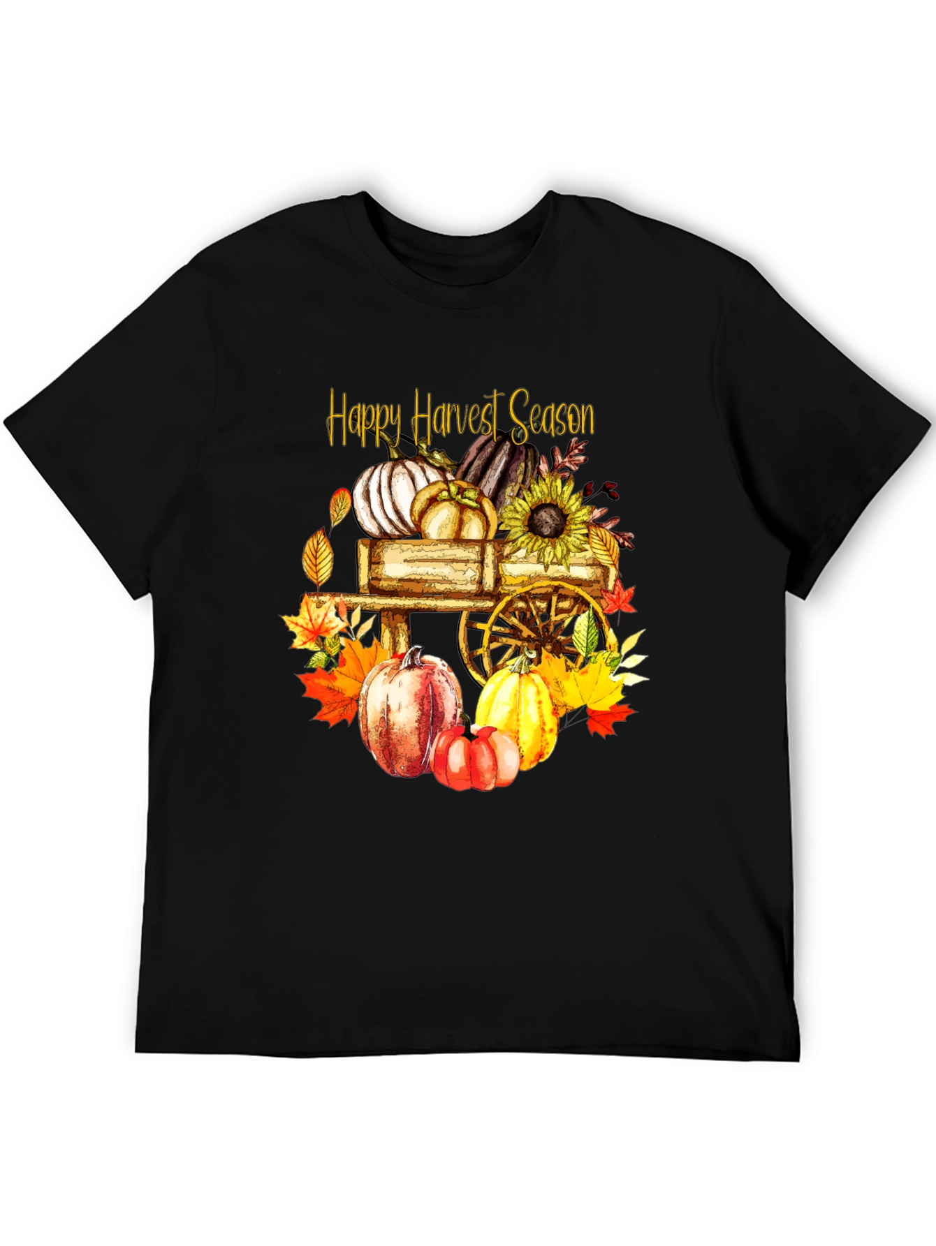 Black Happy Harvest Season Black Graphic T-Shirt view 5