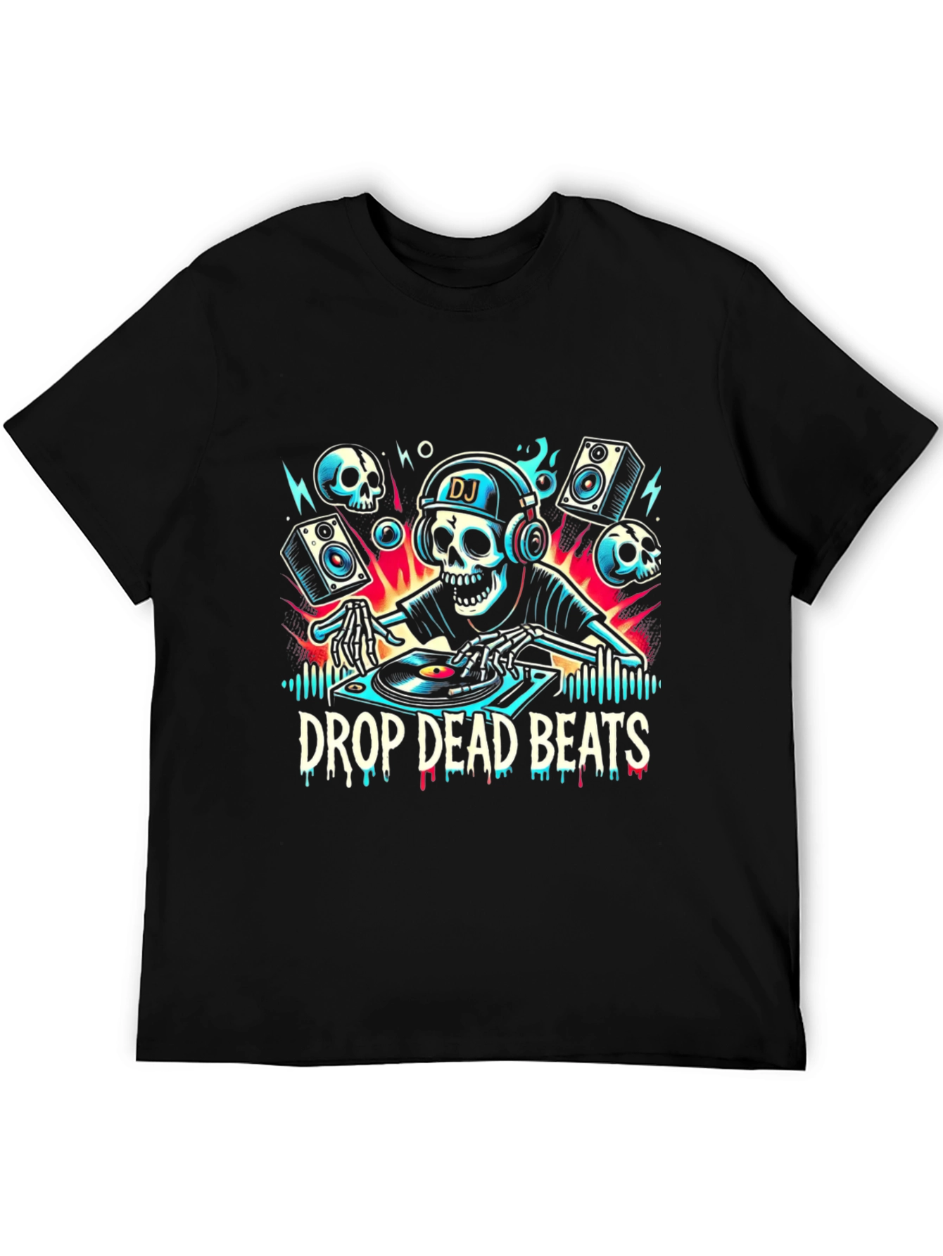Black Drop Dead Beats DJ Skeleton T-Shirt view 5