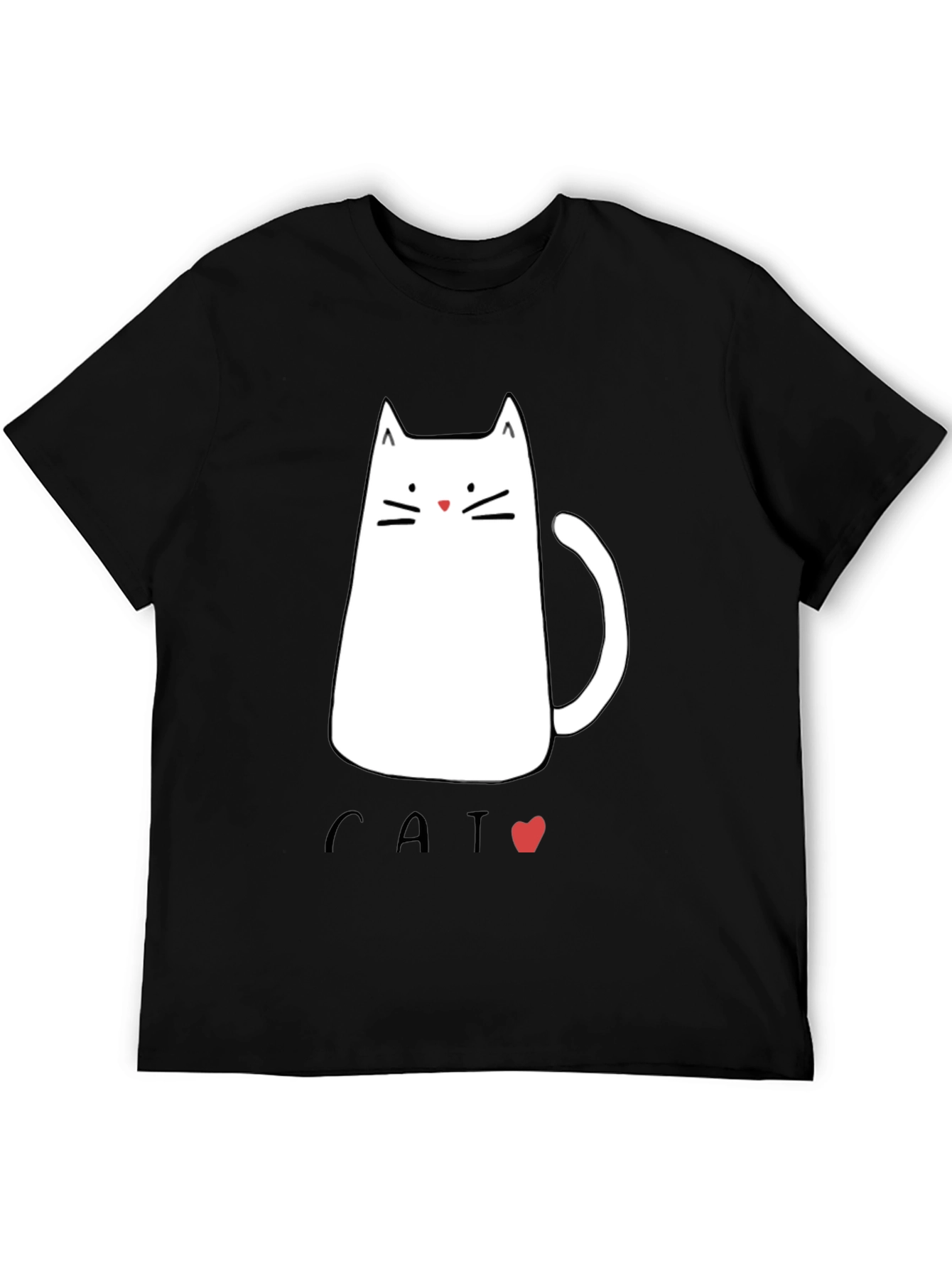 Black Men's Black T-Shirt with Cat Graphic view 5