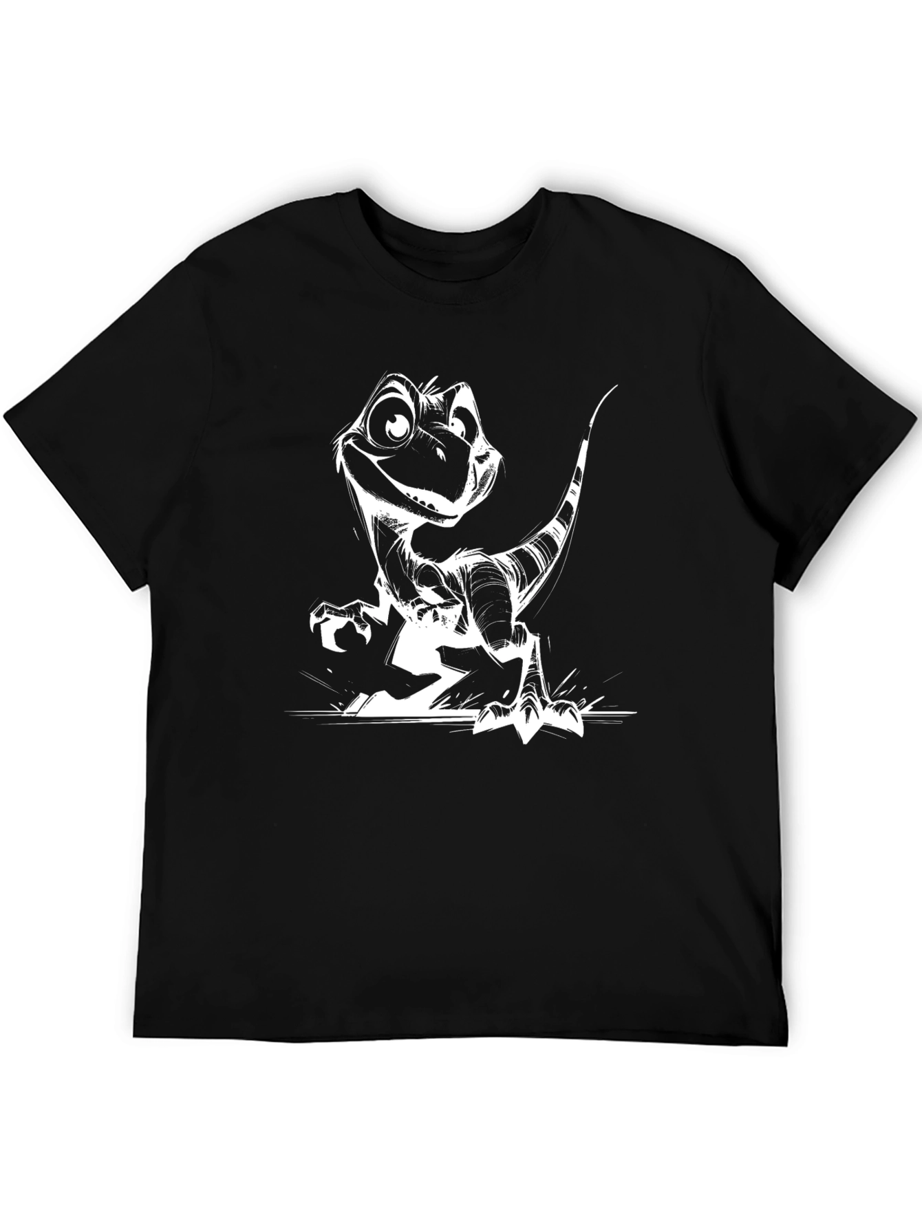 Black Dino Cartoon Graphic Tee - Black Casual T-Shirt view 5