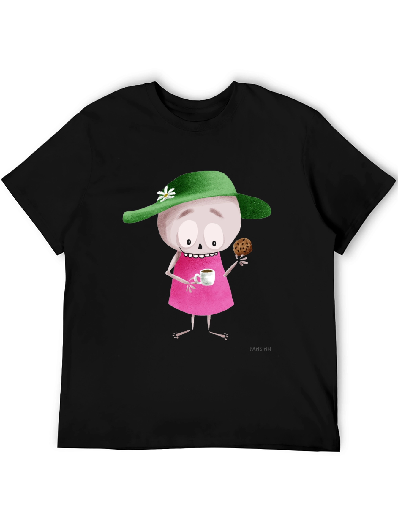 Black Whimsical Cartoon T-Shirt - Unique Design view 5