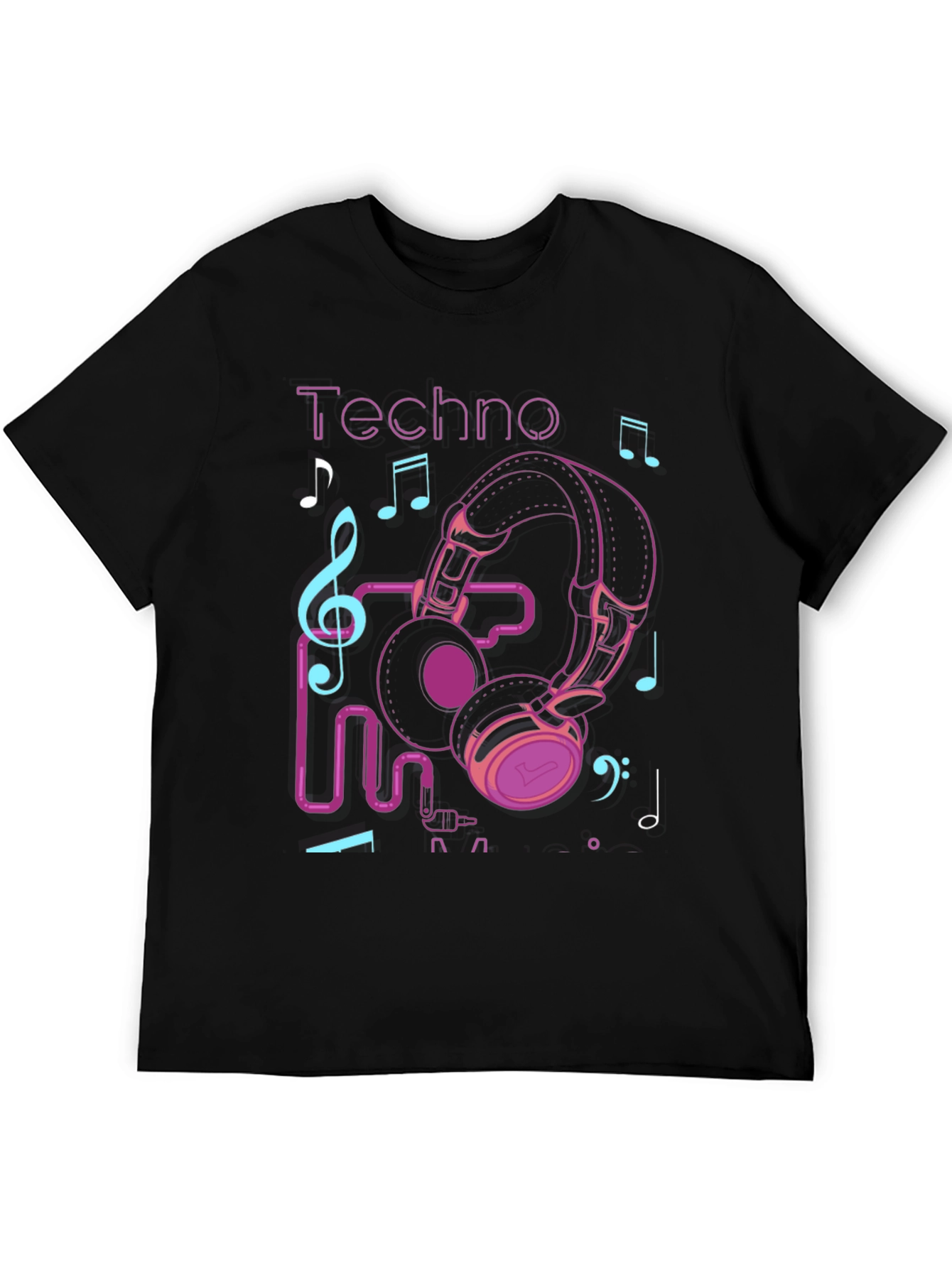 Black Techno Music Headphone Graphic T-Shirt view 5