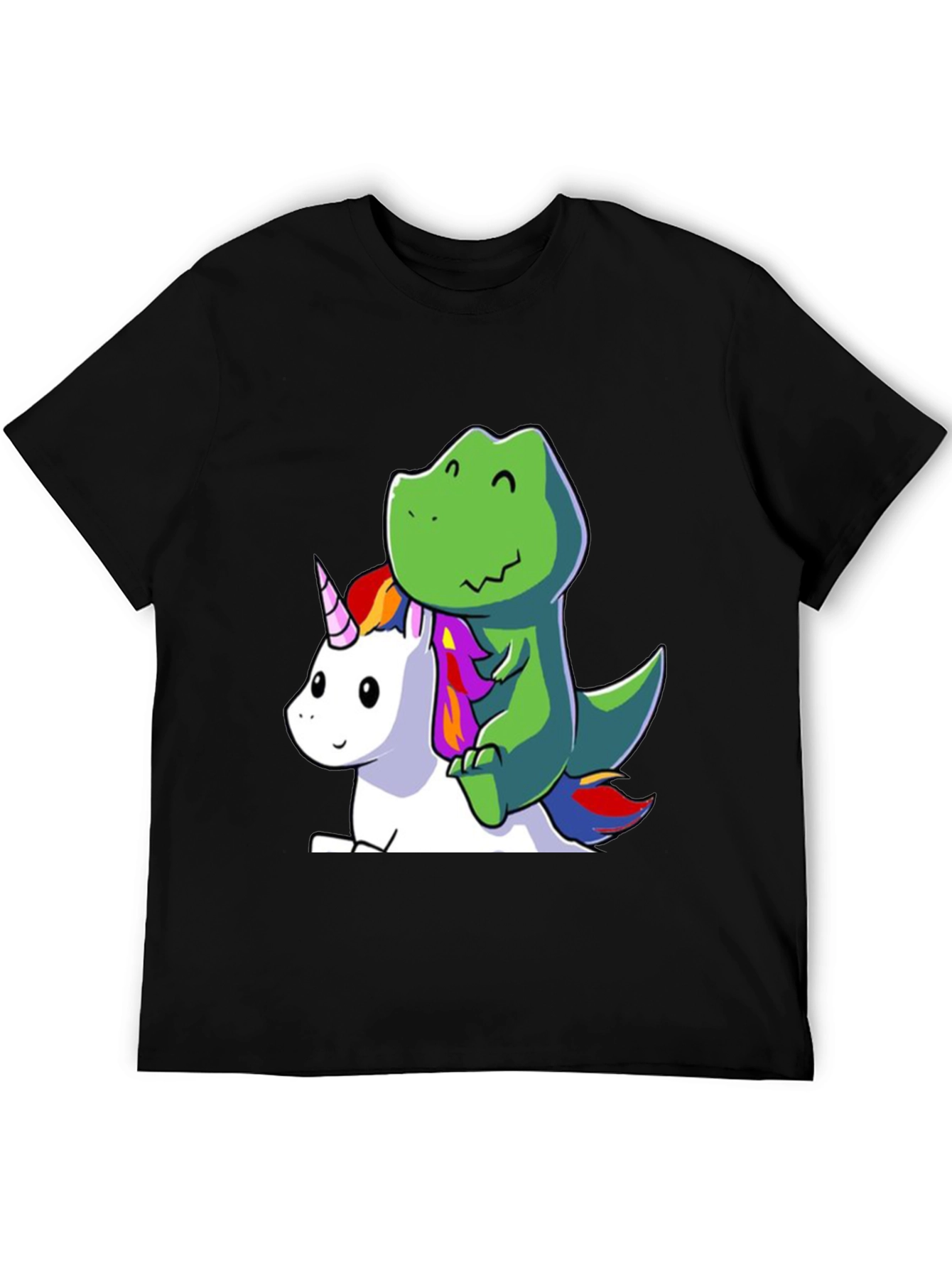 Black Dino Riding Unicorn T-Shirt - Cute Cartoon Design view 5