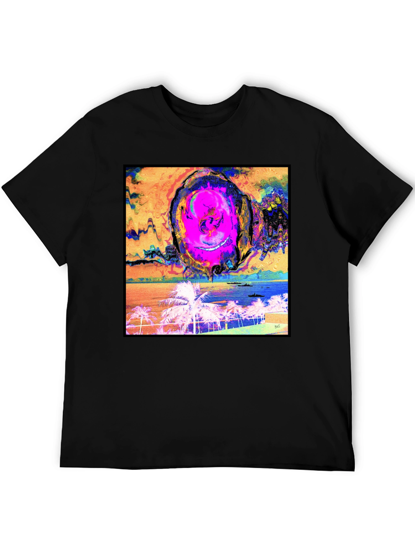 Black Abstract Beach T-Shirt - Unique Graphic Tee view 5