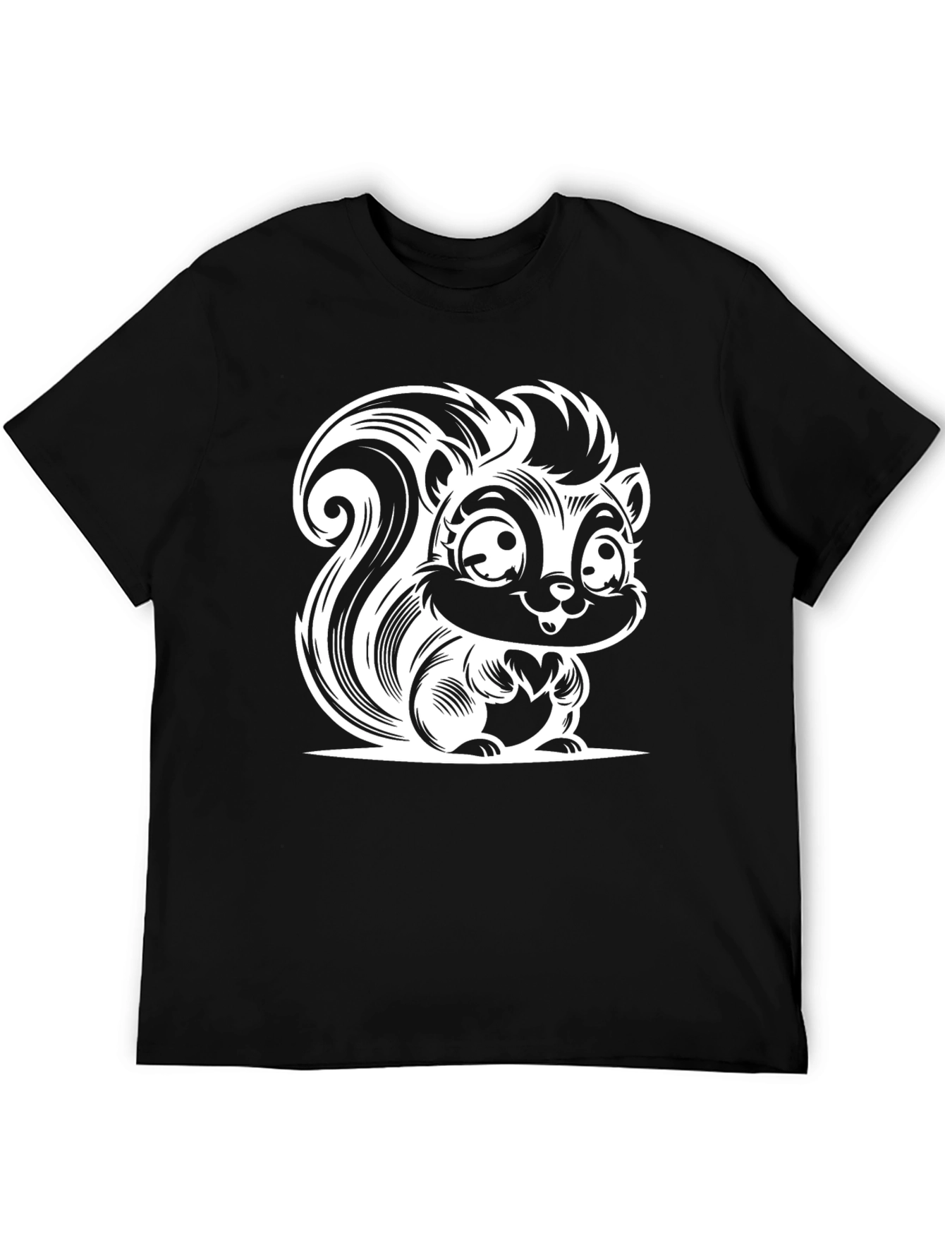 Black Cartoon Skunk Graphic Tee - Black Cotton T-Shirt view 5