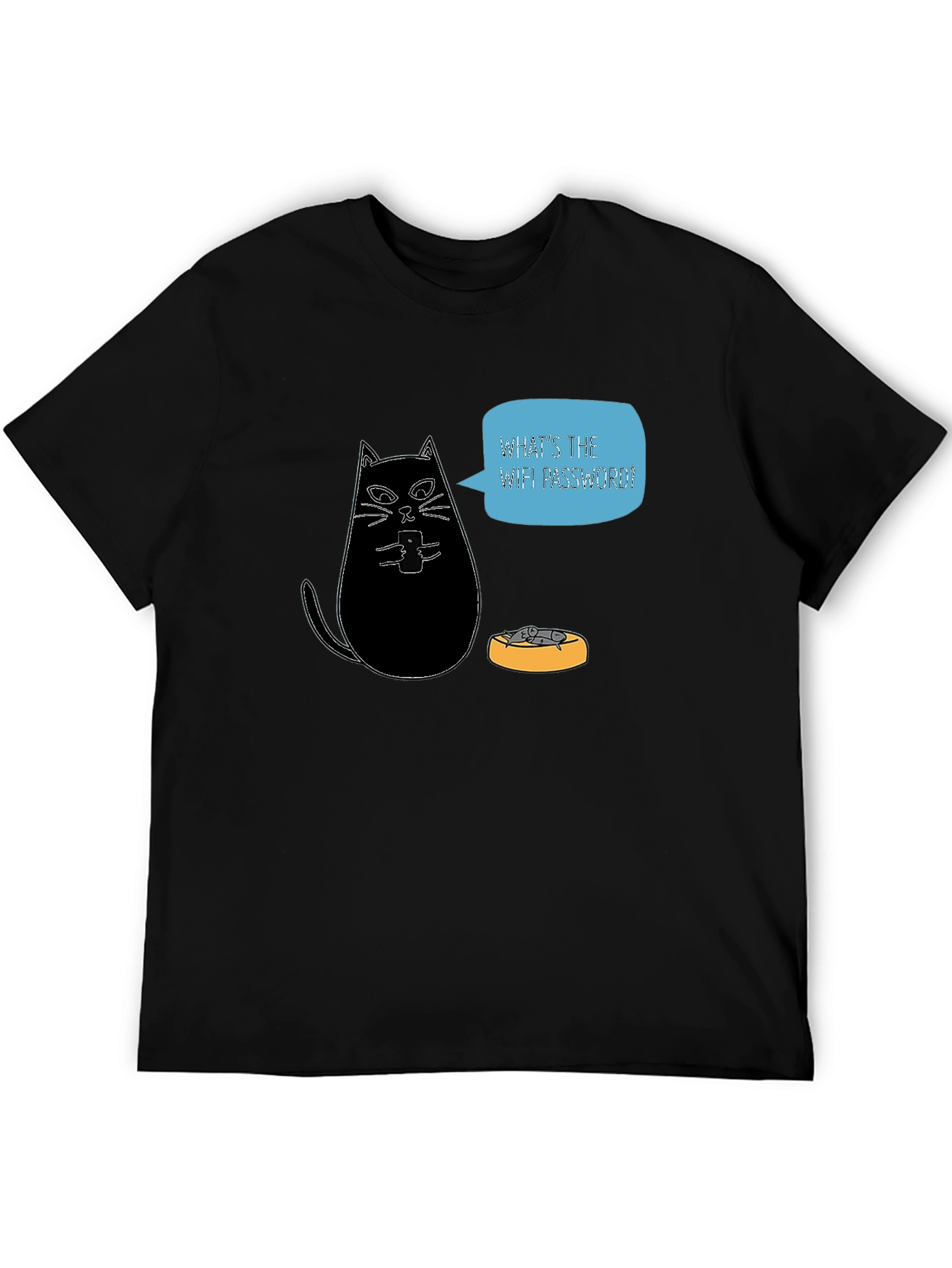 Black Funny Cat Wants WiFi Password Black T-Shirt view 5