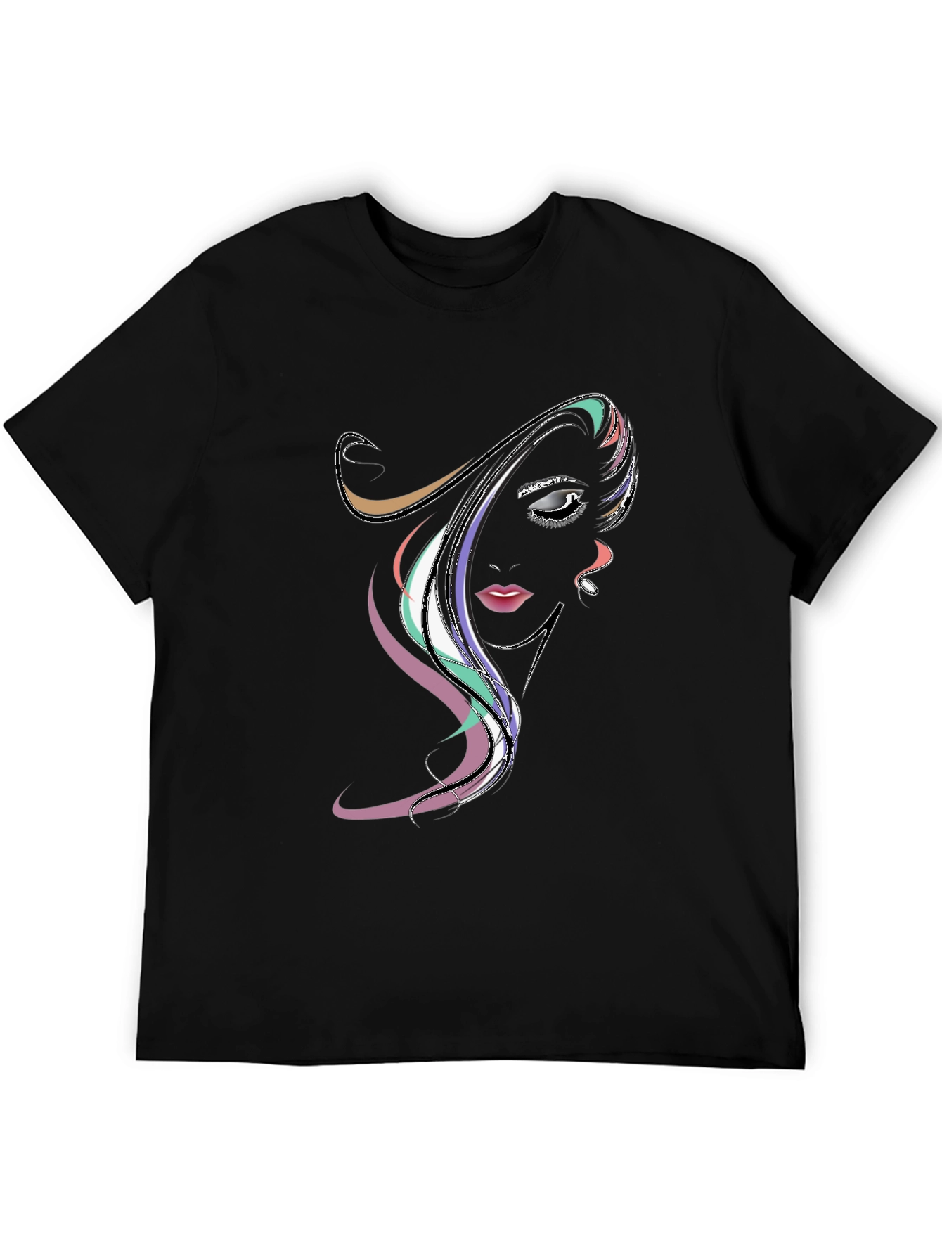 Black Abstract Woman Face Graphic Black Tee view 5