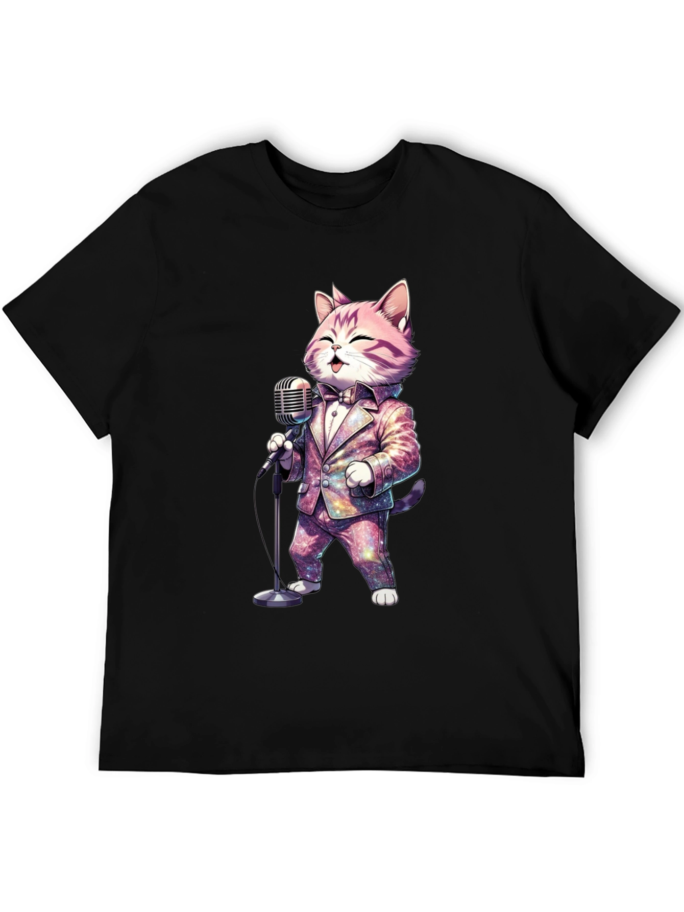 Black Singing Cat T-Shirt - Galaxy Suit view 5