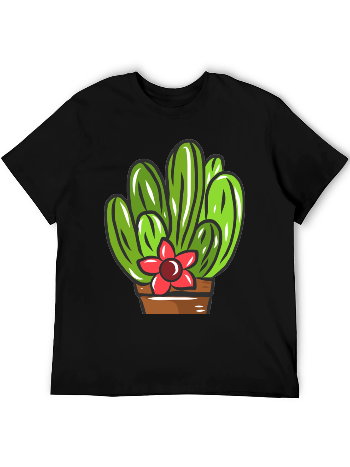 Black Cactus Flower Graphic T-Shirt - Black Cotton Tee view 5