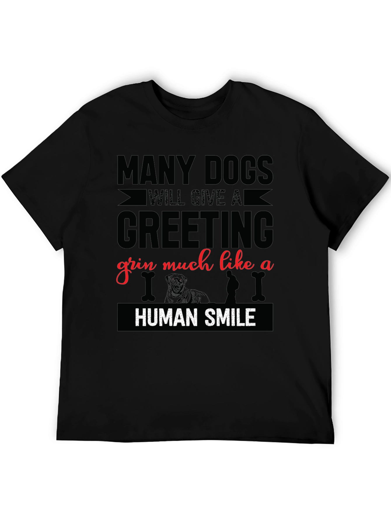 Black Dog Lover T-Shirt - Many Dogs Human Smile Graphic Tee view 5