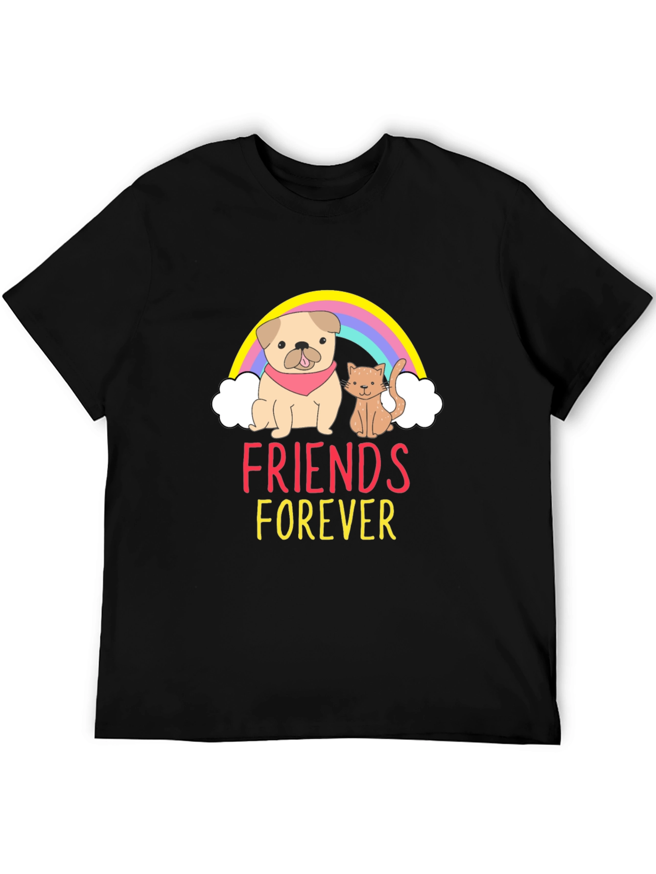 Black Friends Forever Graphic Tee - Cute Dog and Cat T-Shirt view 5