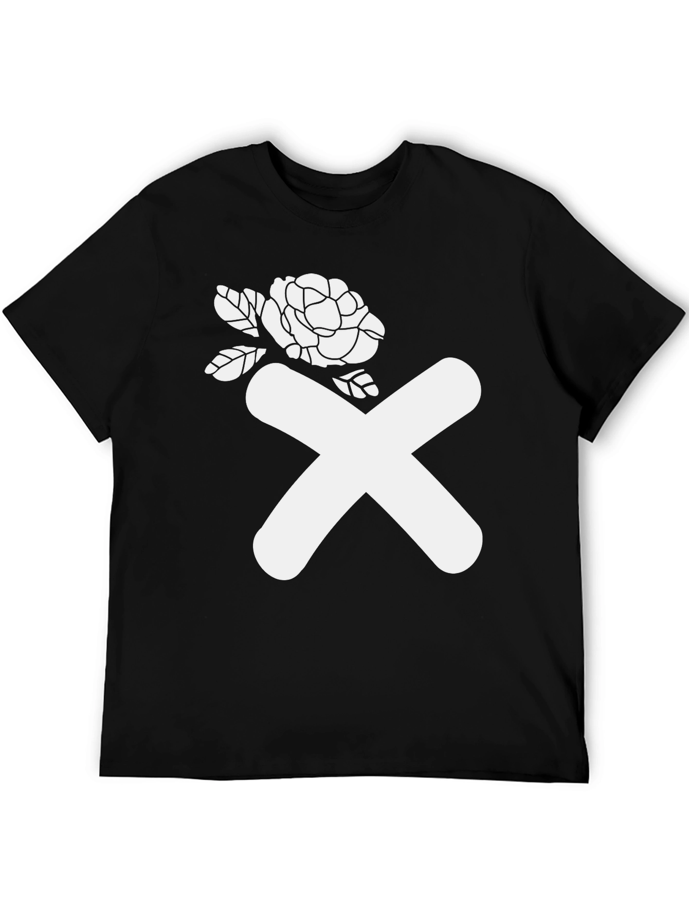 Abstract Rose & X Graphic Black T-Shirt - 5