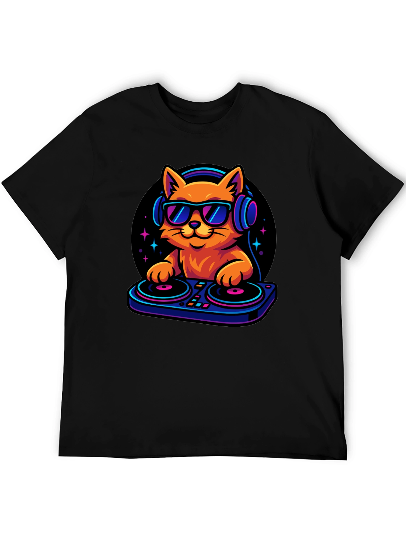 Black DJ Cat T-Shirt - Cool Cat with Headphones! view 5