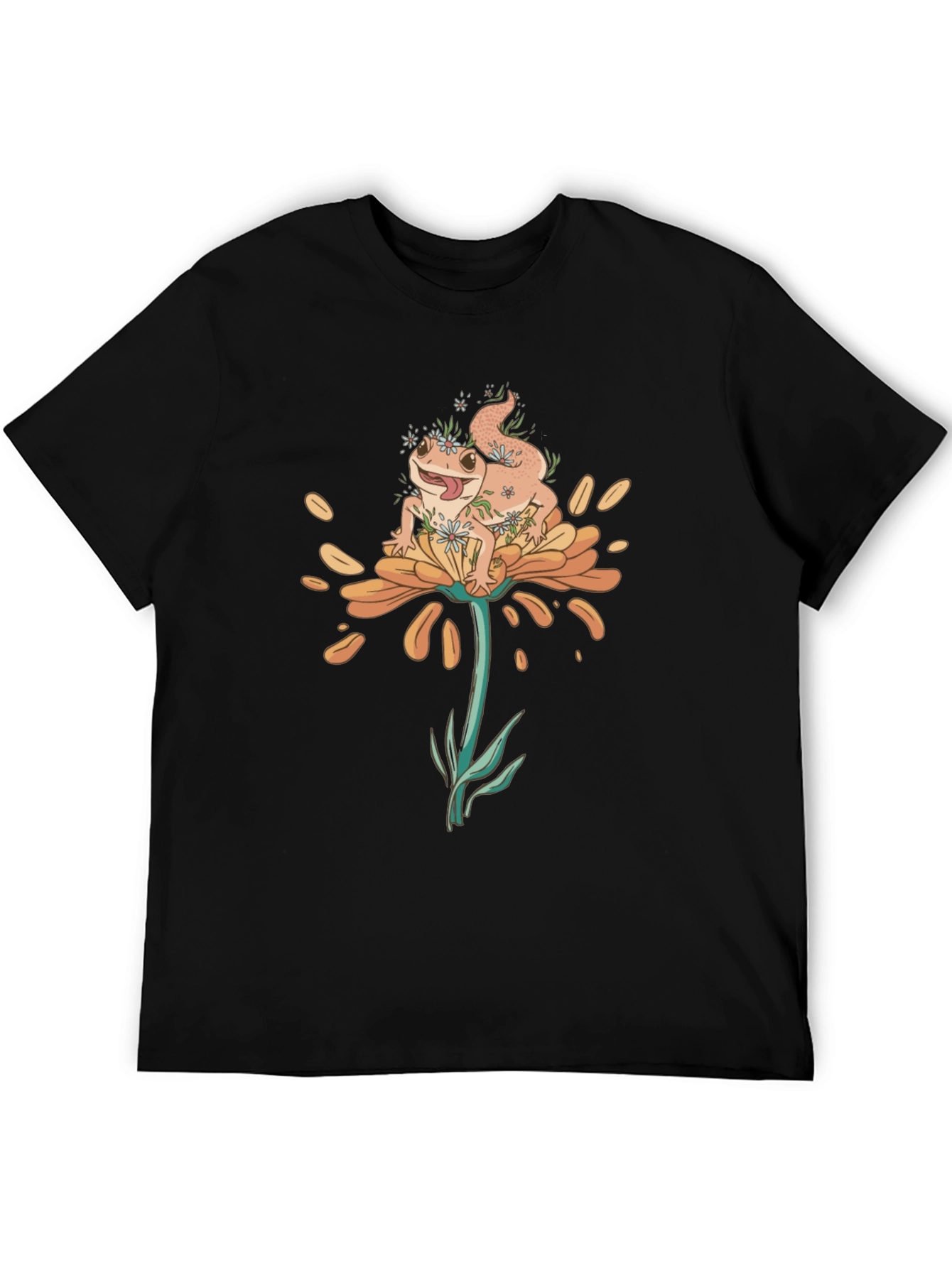 Black Gecko on Flower Graphic T-Shirt - Black view 5