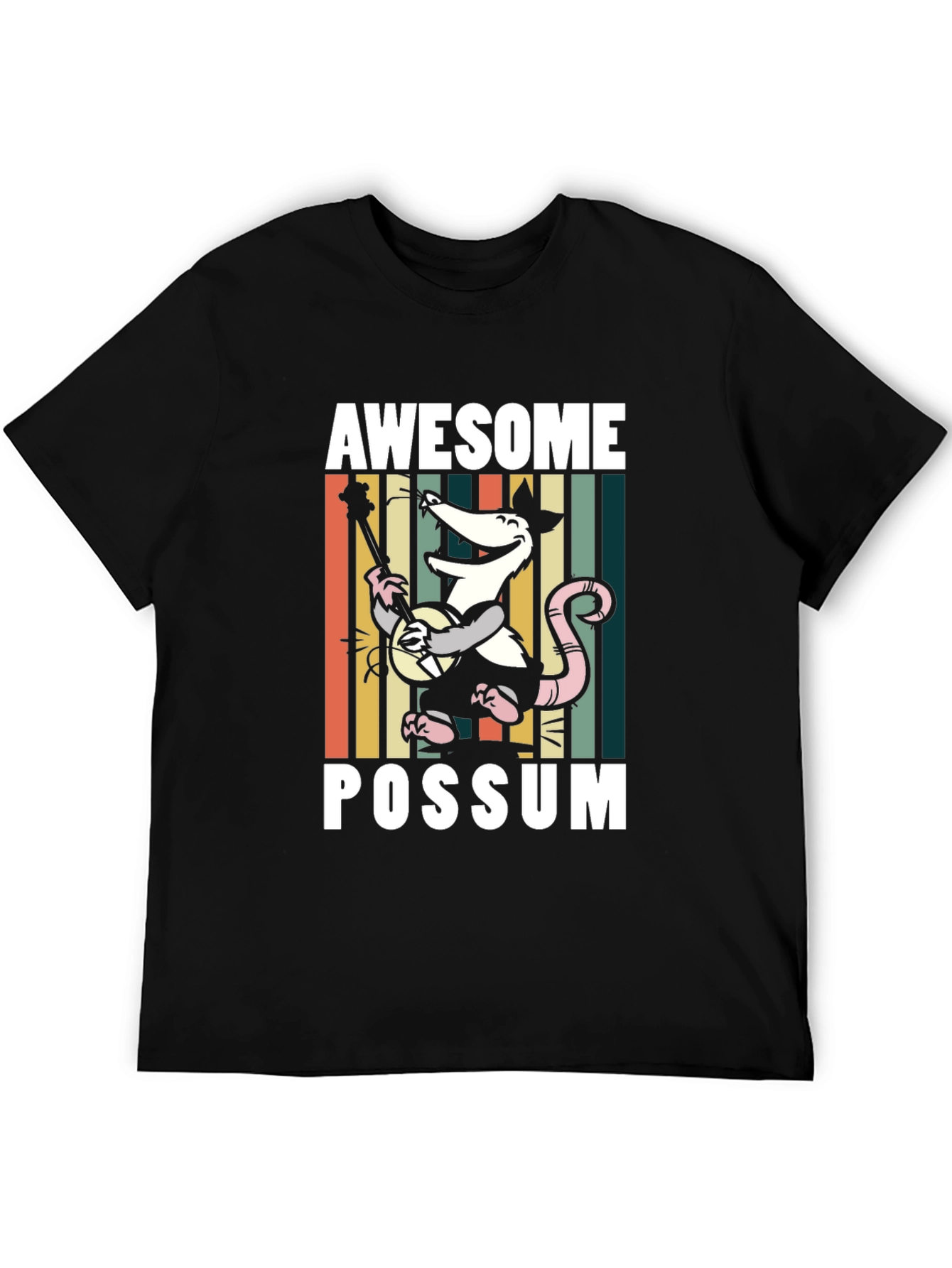 Black Awesome Possum T-Shirt, Banjo Playing Opossum Tee view 5