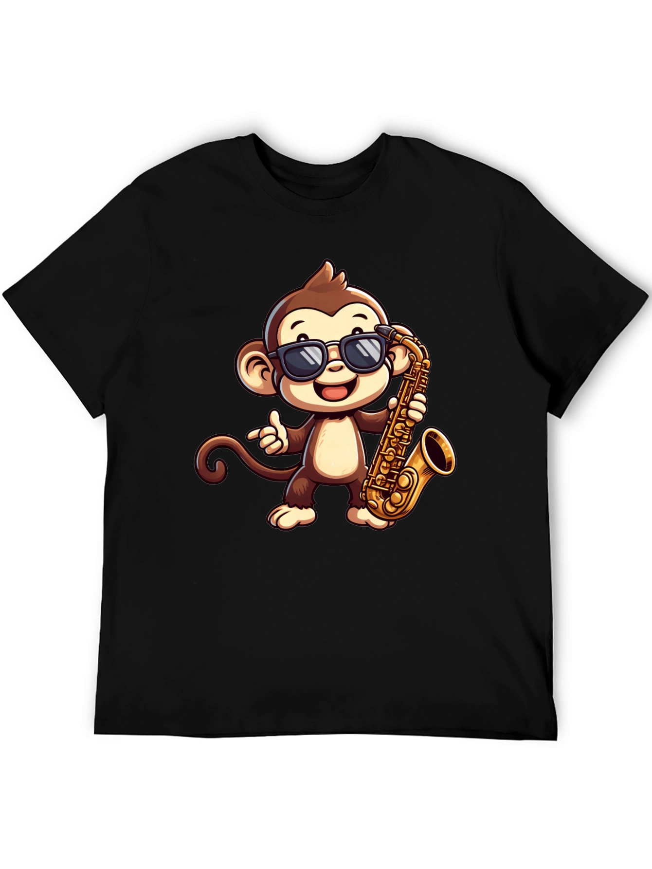 Black Monkey Saxophone Graphic Tee - Cool Cartoon T-Shirt view 5