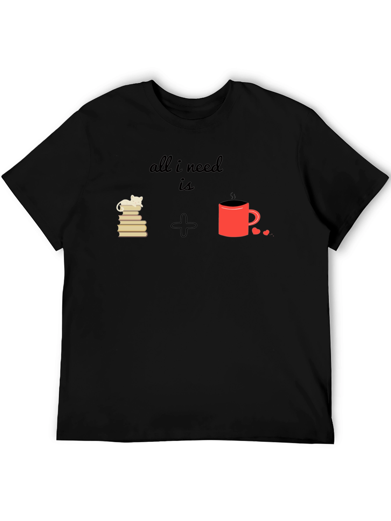 Black All I Need Is Cat Books Coffee T-Shirt view 5