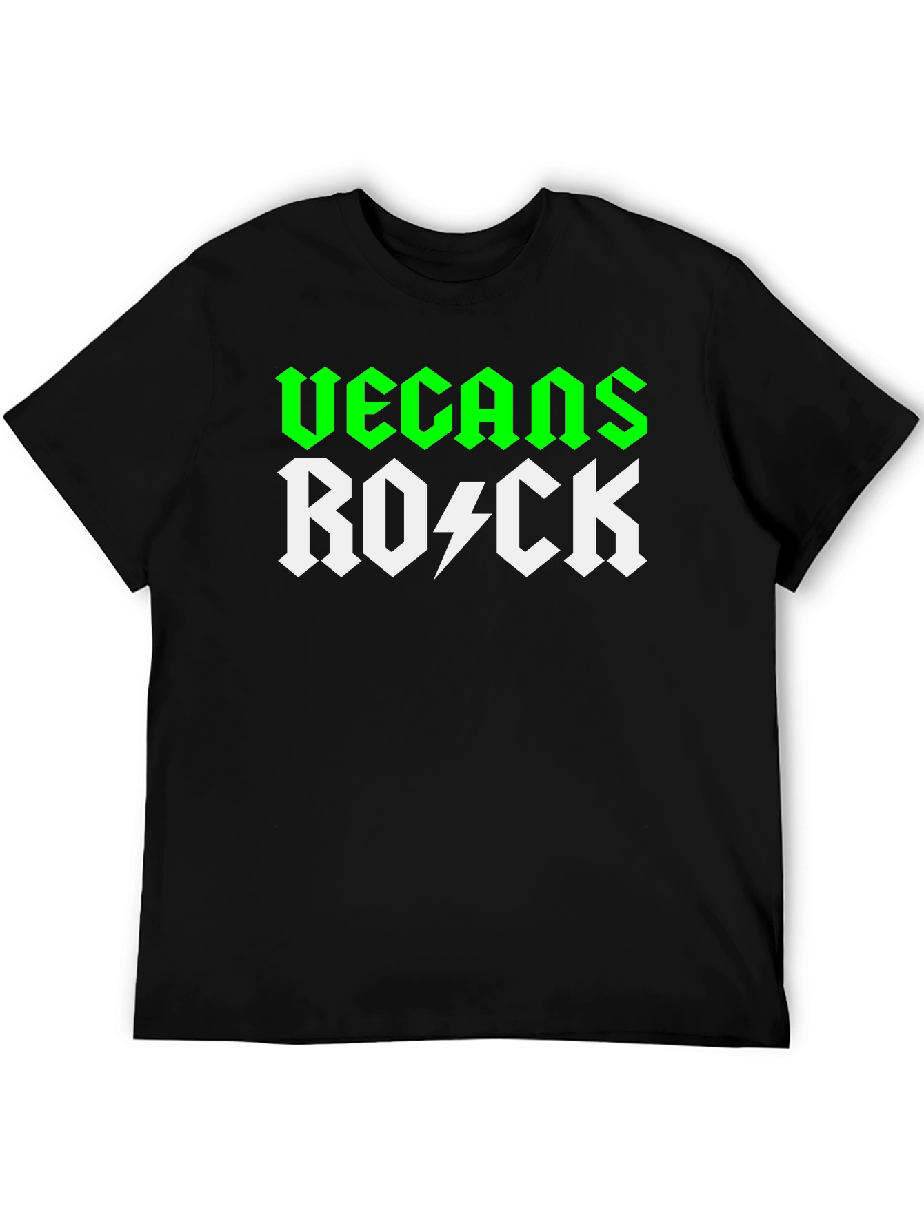 Black Vegans Rock T-Shirt - Green & White Graphic Tee view 5
