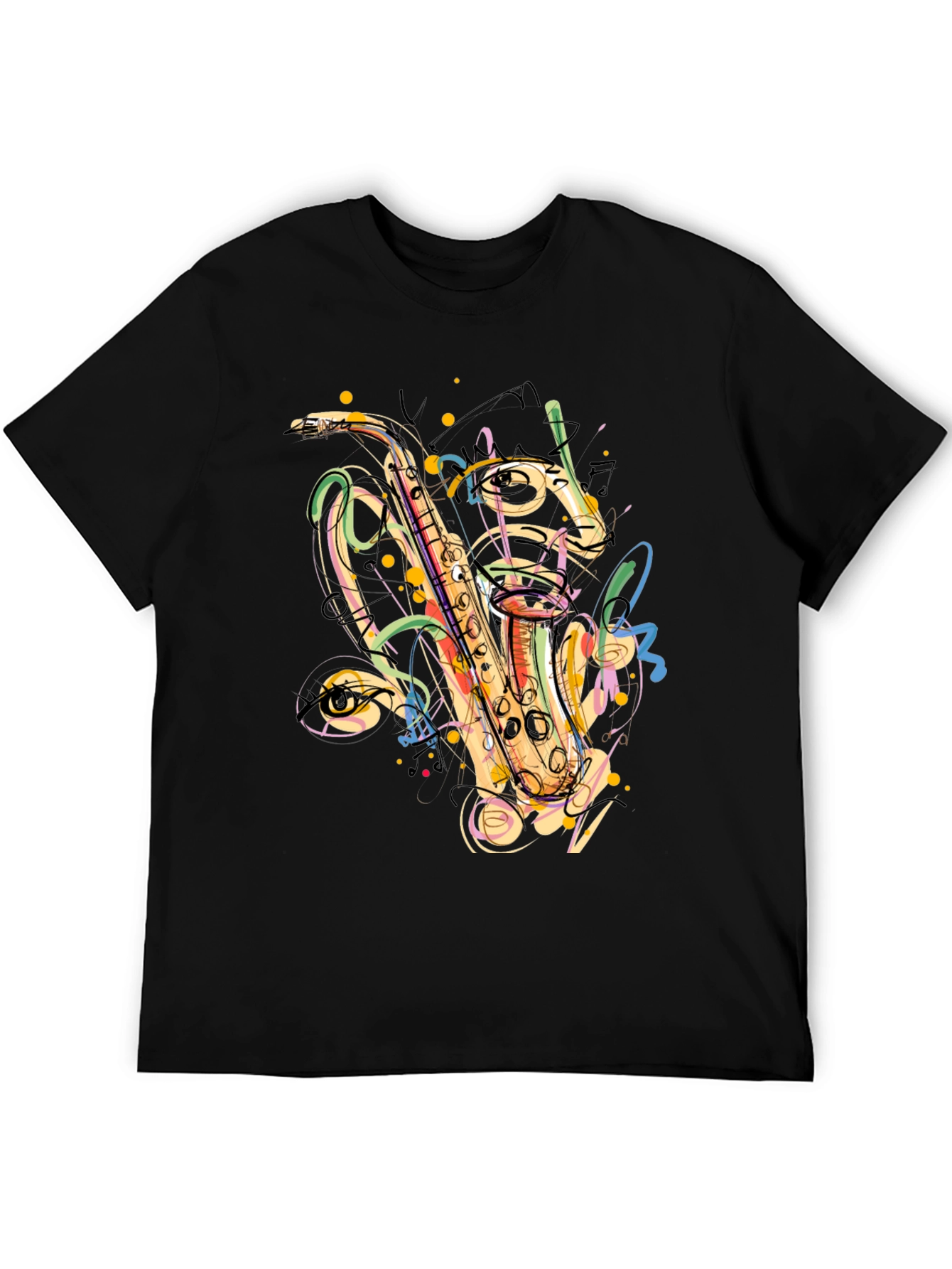 Black Saxophone Graphic Print Black T-Shirt view 5