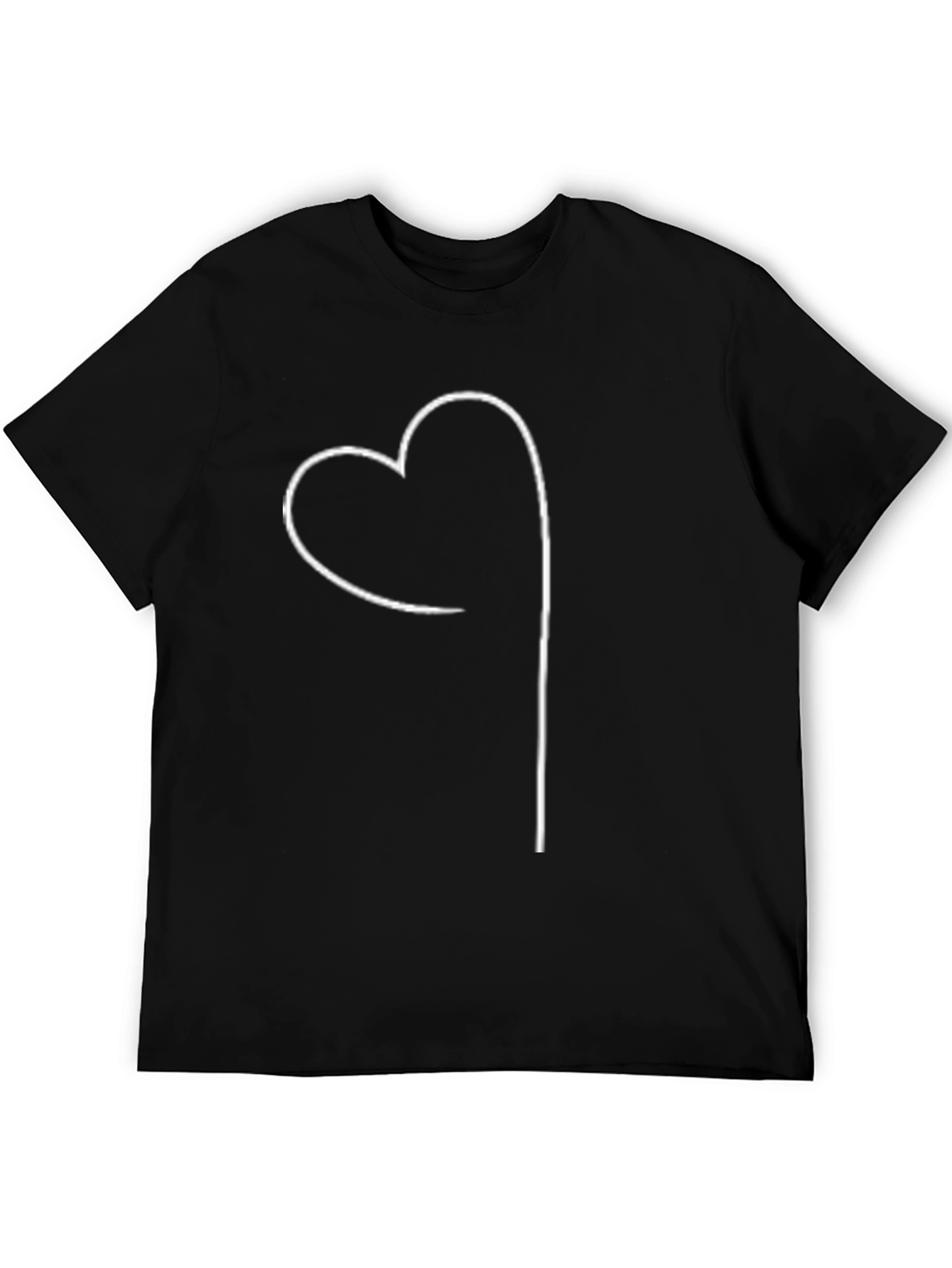 Black Modern Heart Line Art Black T-Shirt view 5