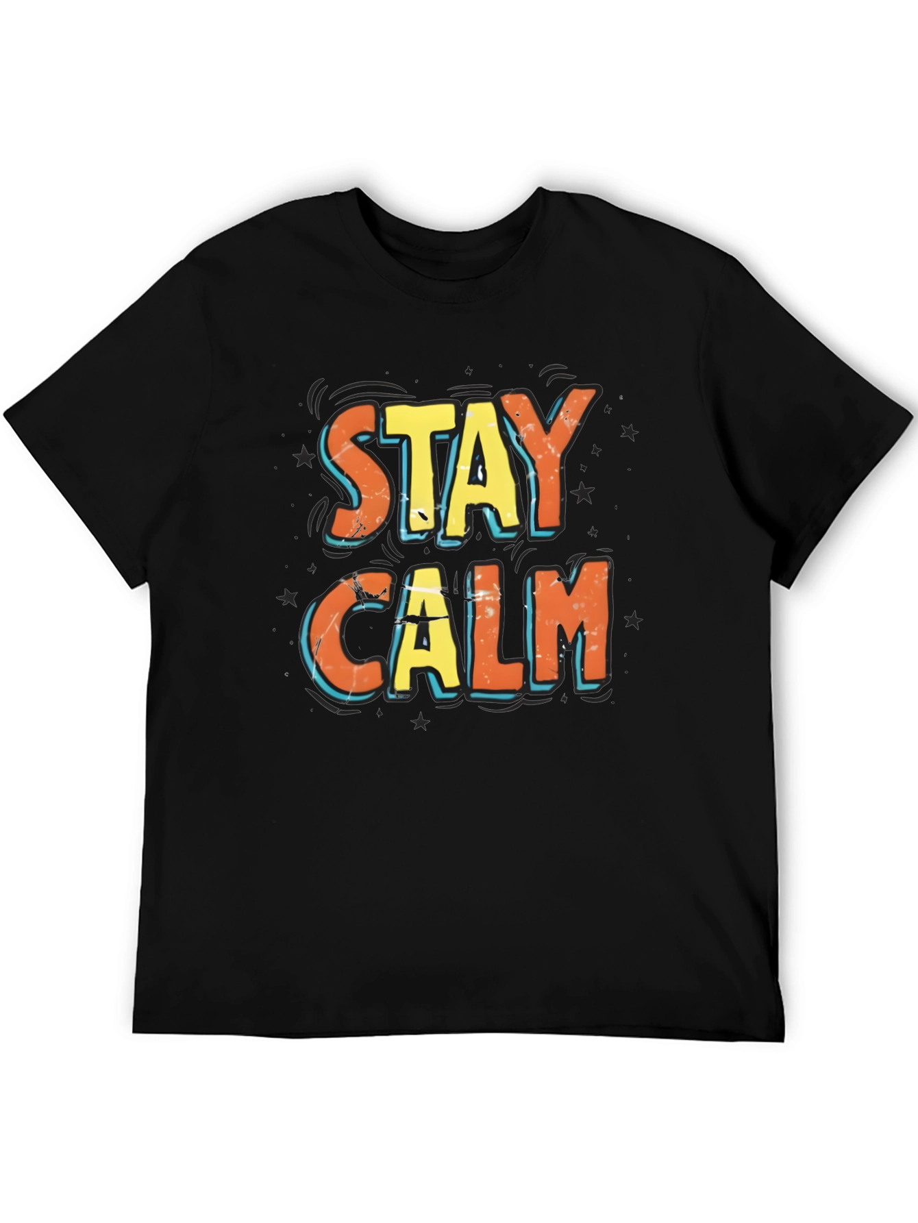 Black Stay Calm Graphic Print Black T-Shirt view 5