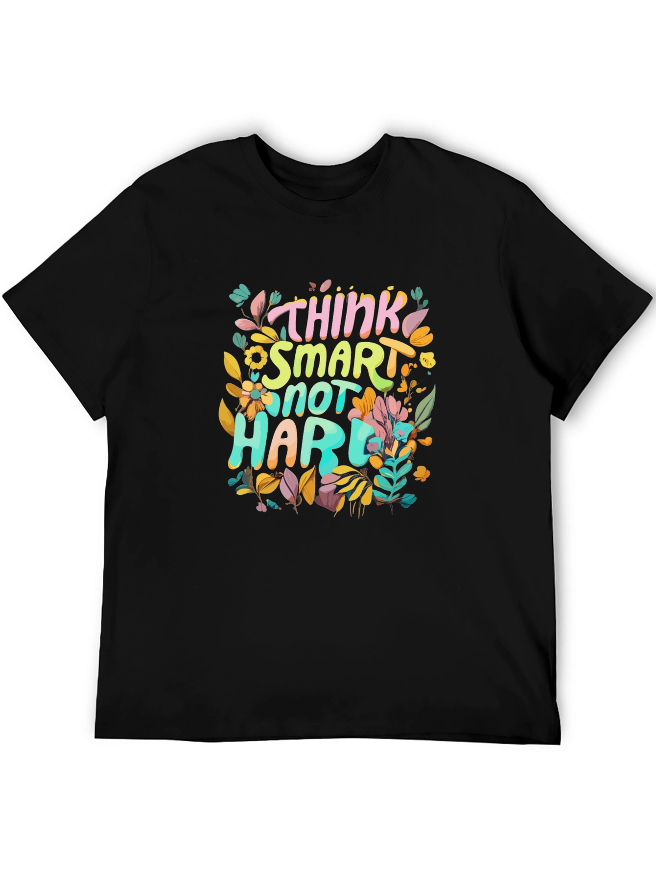 Black Think Smart T-Shirt - Unique Floral Design view 5