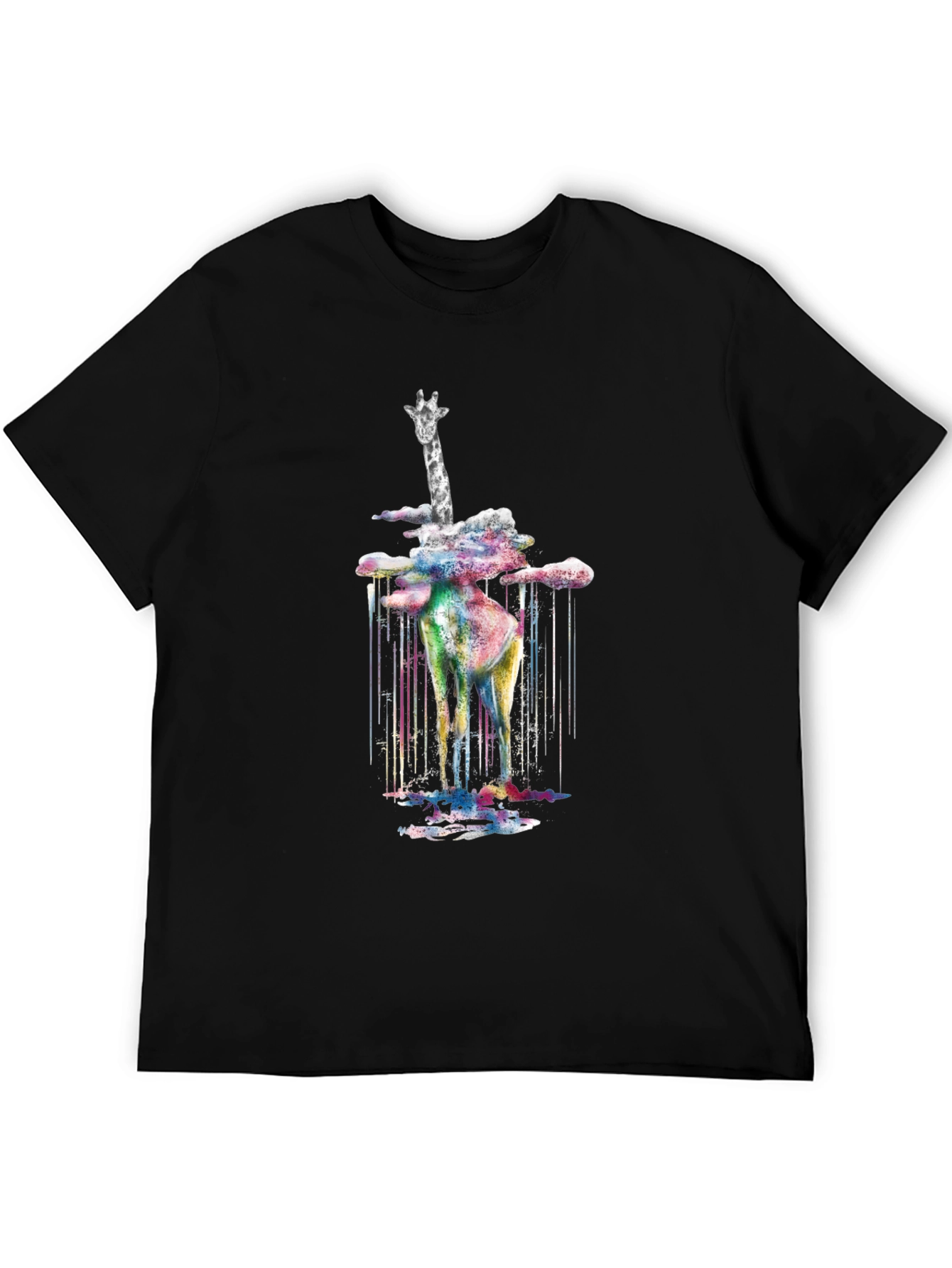 Black Artistic Giraffe Graphic Tee - Stylish Black T-Shirt view 5