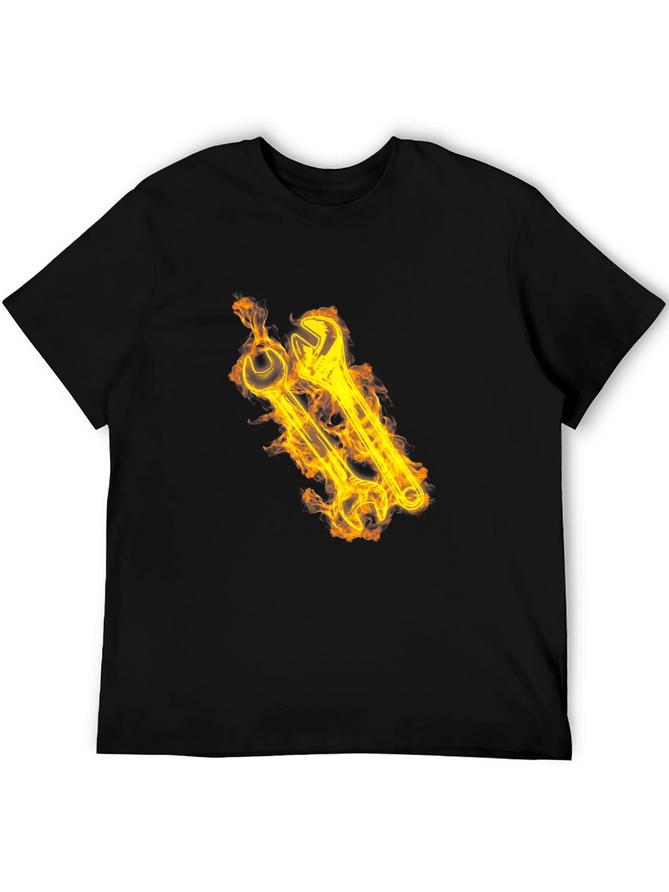 Black Fiery Wrench Graphic Black T-Shirt view 5